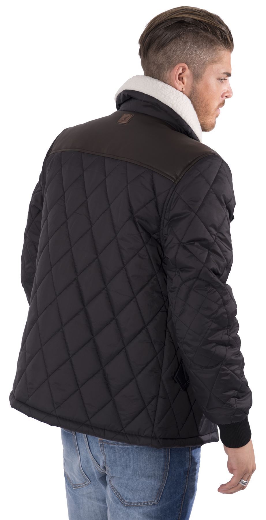 KANGOL MENS QUILTED FAUX FUR COLLAR ZIP UP JACKET COAT KING PLUS SIZE