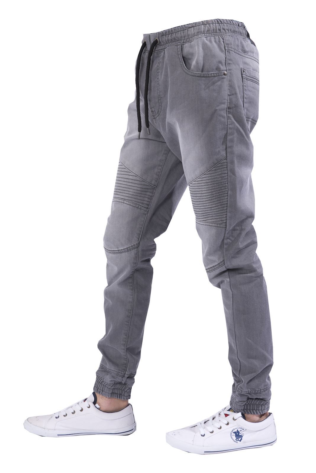 Seven Series Mens Skinny Fit Cuffed Jeans Elasticated Waist Stretch