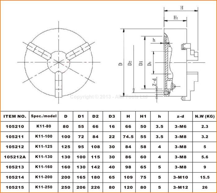 K11 Series 3 Jaw Self Centering Lathe Chuck [Diameter 80mm 200mm] eBay