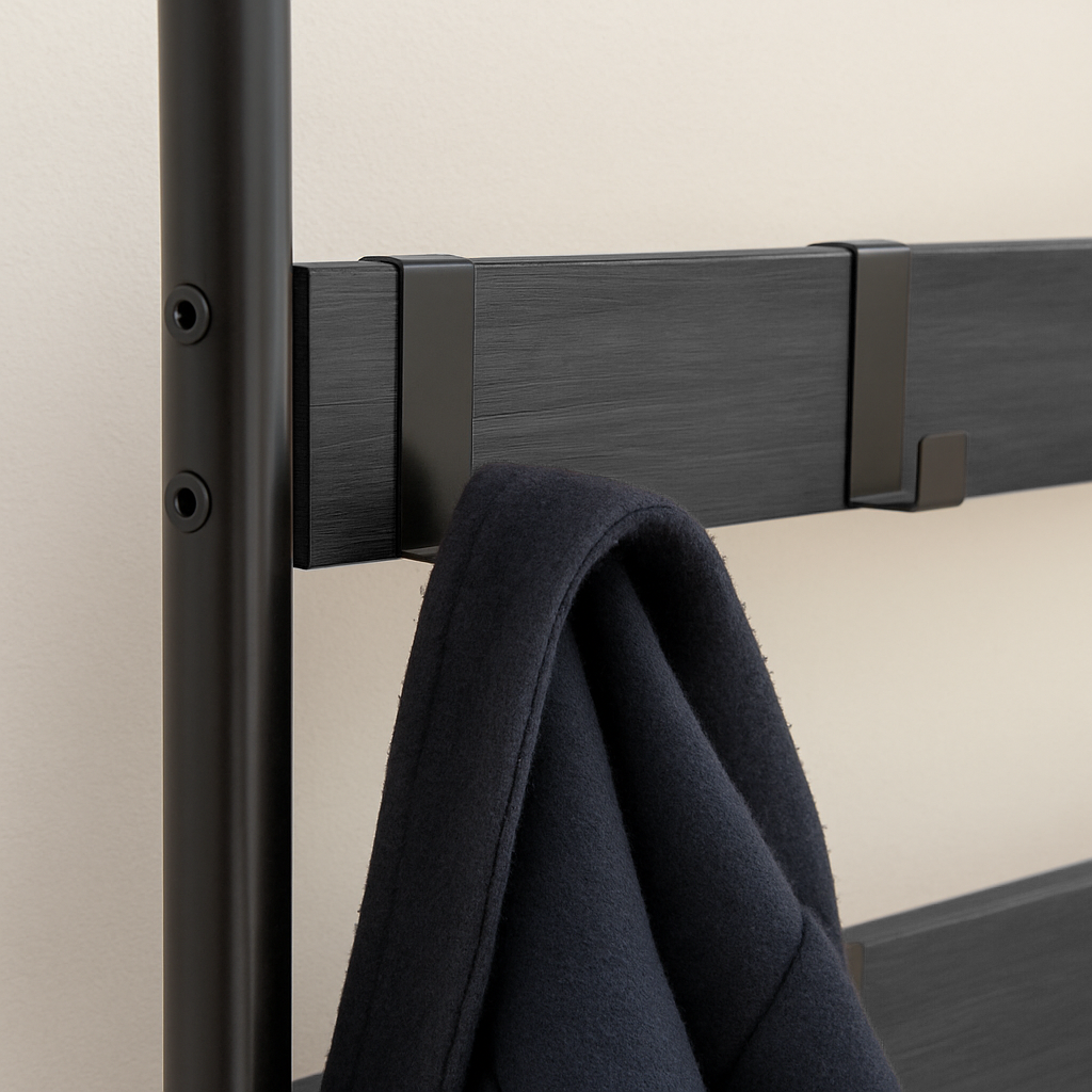 Steel Coat Rack with Shoe Storage Square Bench Clothes Hat Stand Hanger 9 Hooks - Picture 8 of 11