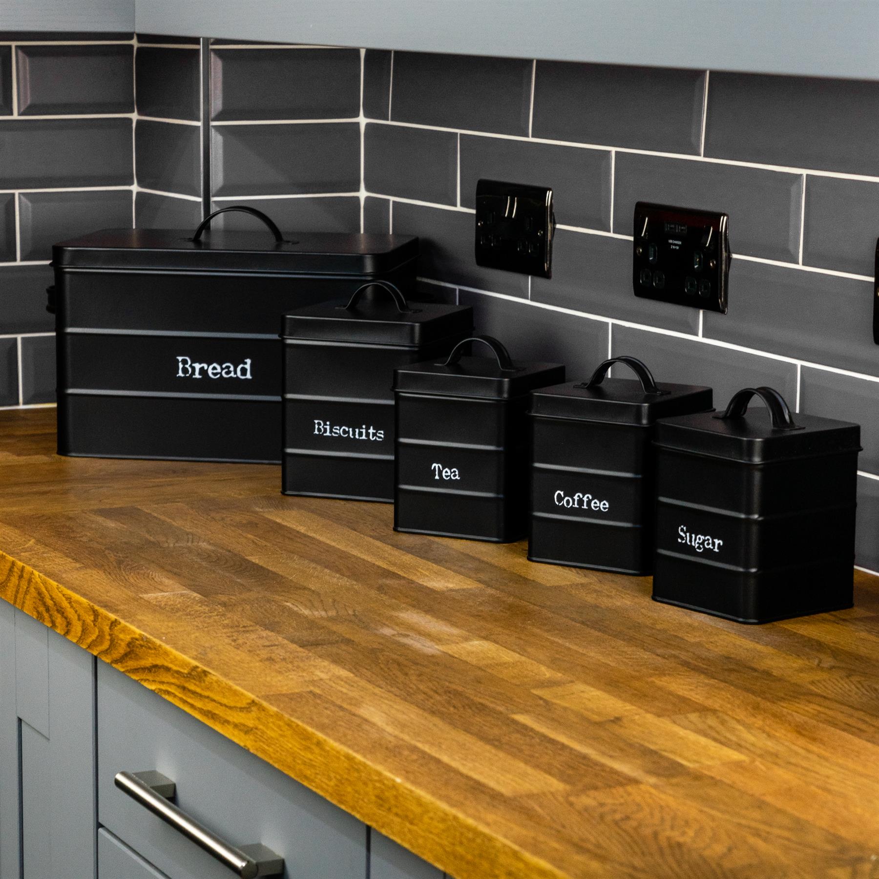 Bread Bin Storage Kitchen Loaf Roll Food Box Retro Home Container Black