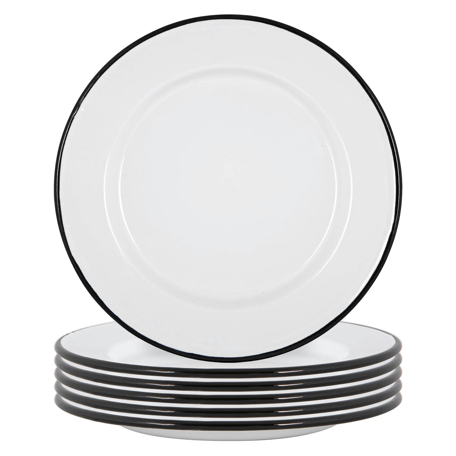 White Enamel Dinner Plates Metal Home Dining Outdoor Camping Food Dishes 25.5cm