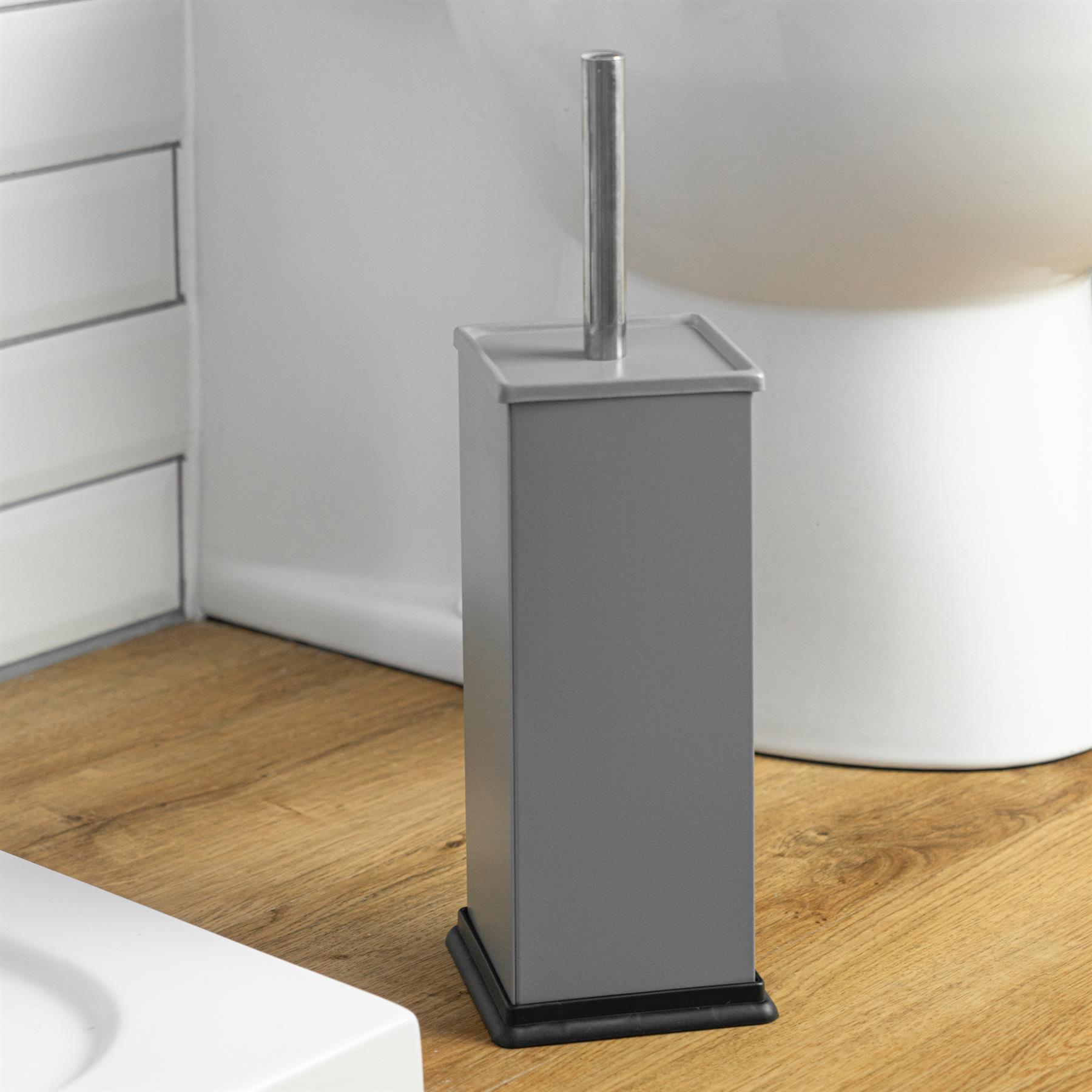 Bathroom Pedal Rubbish Waste Bin (3L) & Toilet Brush Holder Set, Grey