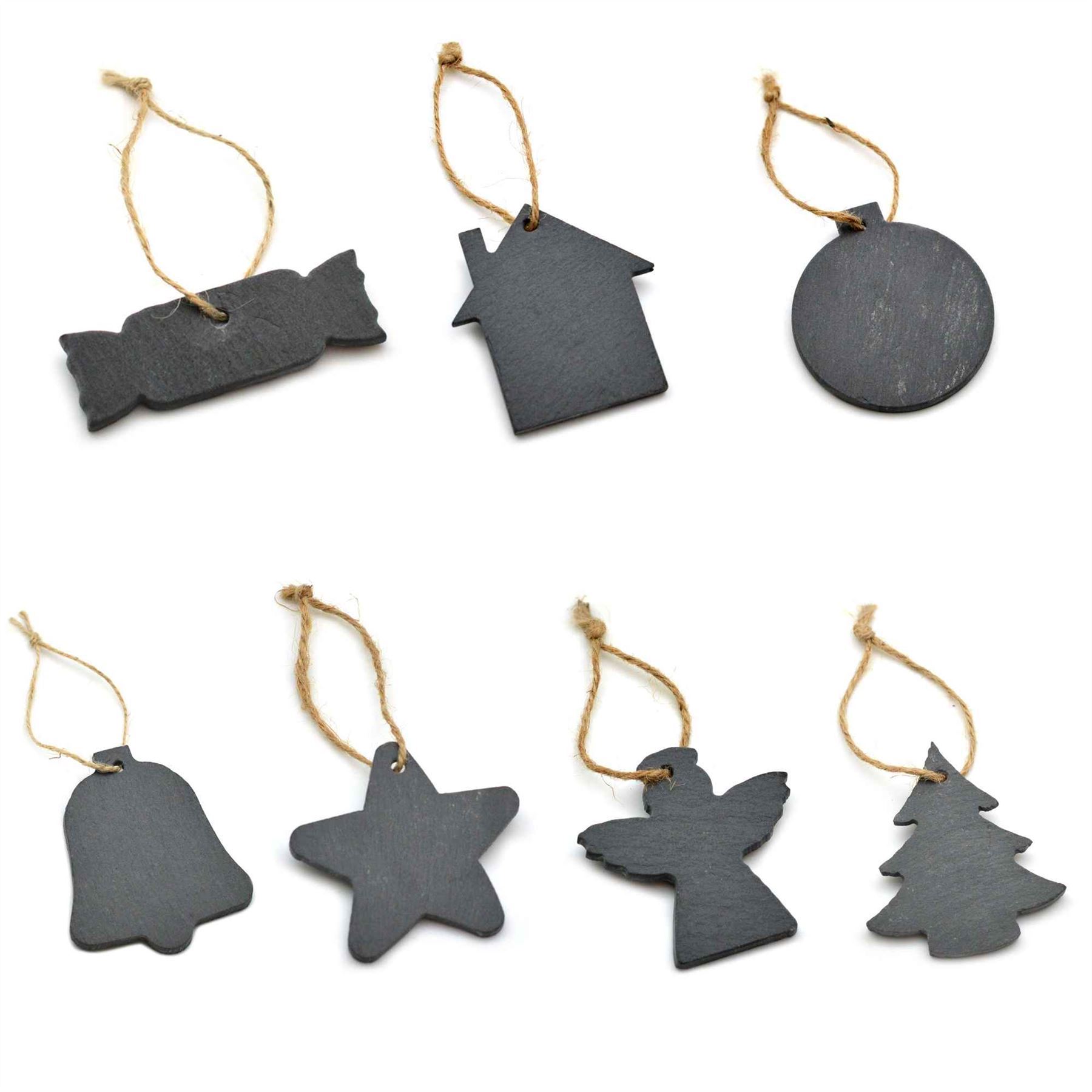 Christmas Tree Decorations Hanging Slate With Vintage Rope Santa Bauble - Picture 16 of 37