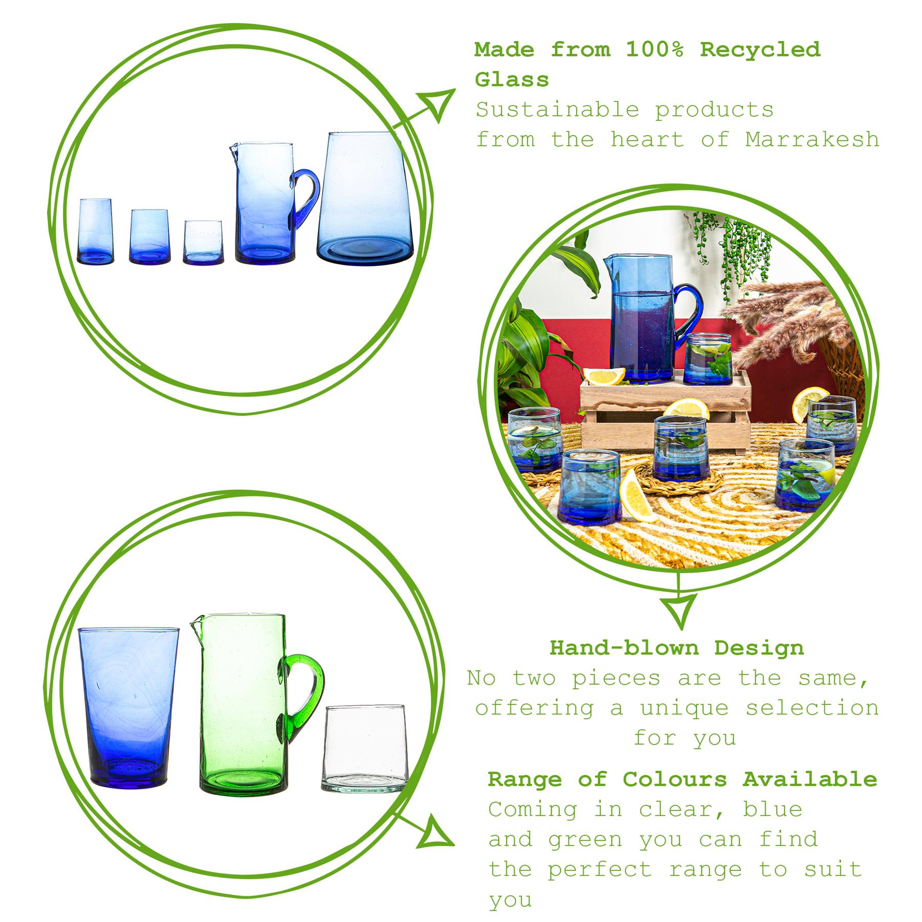 6 Piece Merzouga Recycled Tumbler Glasses Set Drinking Glass 200ml Blue