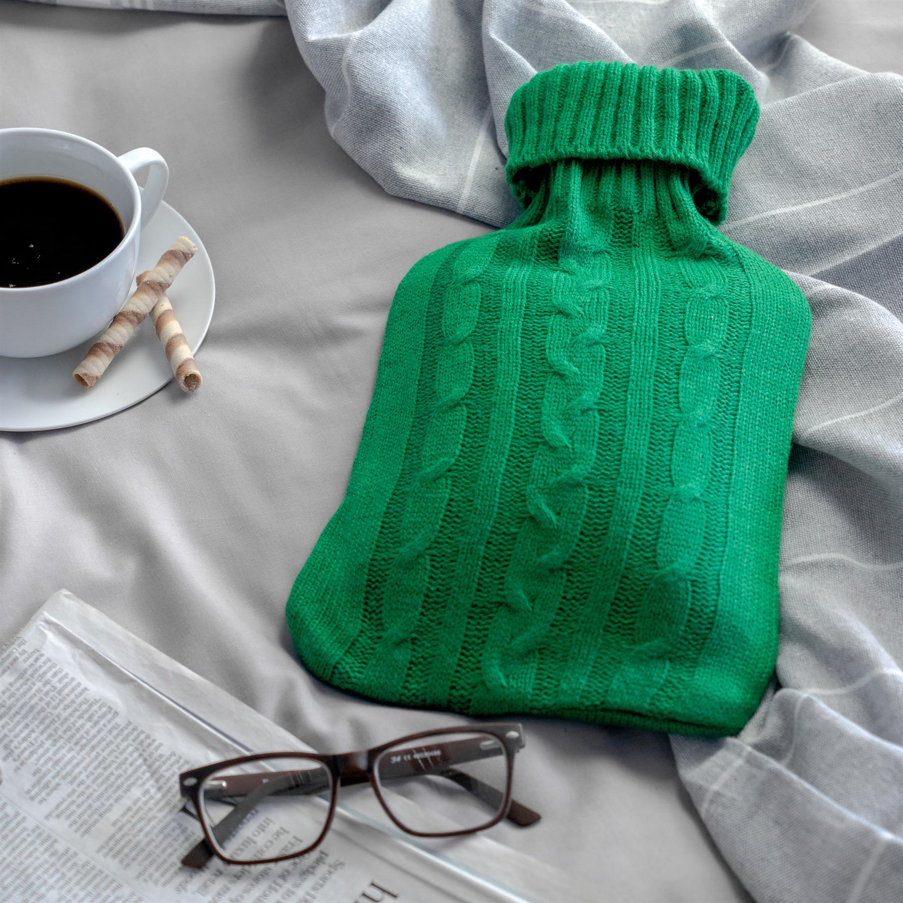 Hot Water Bottle Large Full Size with Luxury Knitted Warm Faux Covers