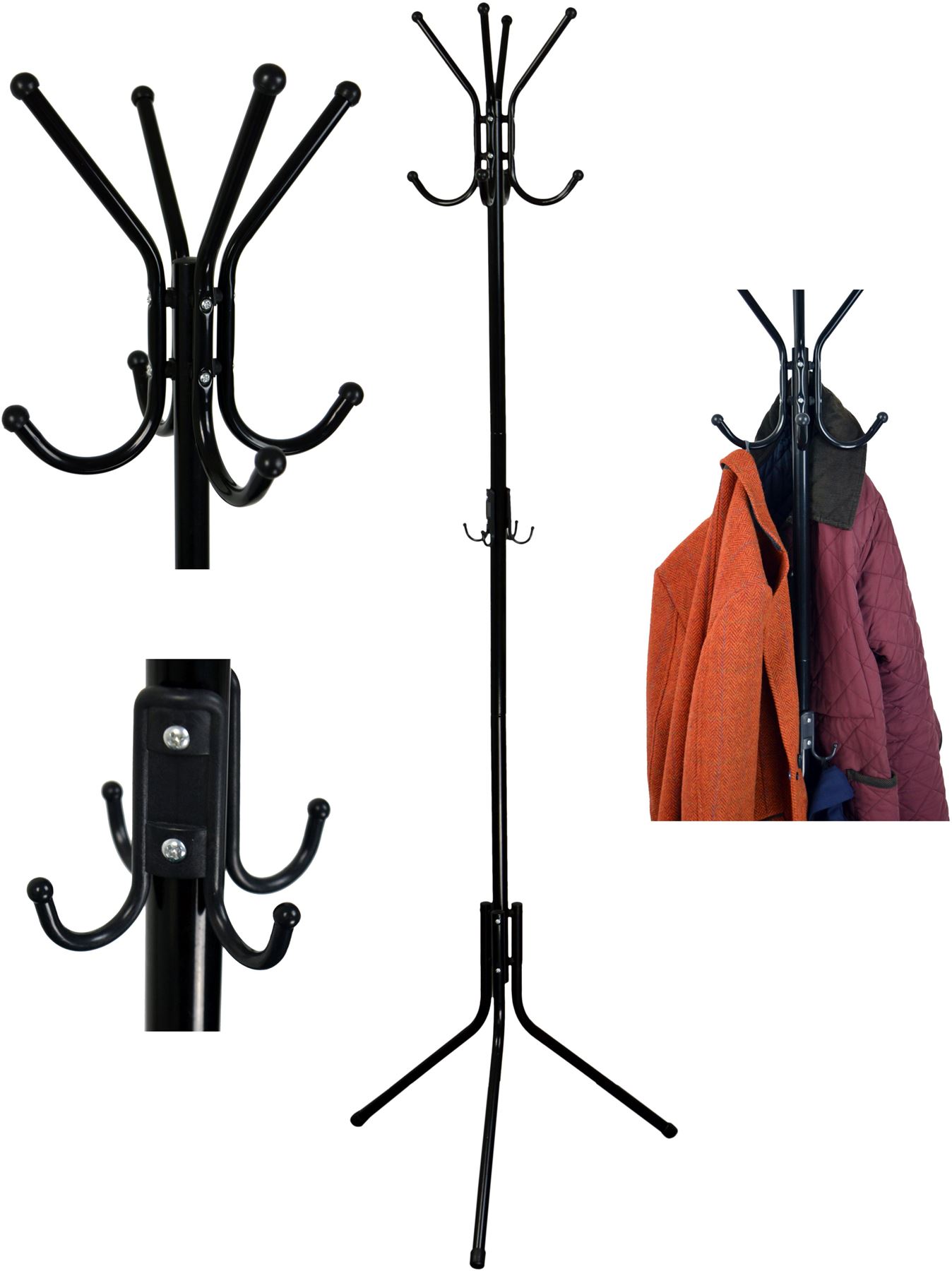 12 Hook Coat Stand Rack / Hat / Scarf Jacket / Hallway. Freestanding Black eBay