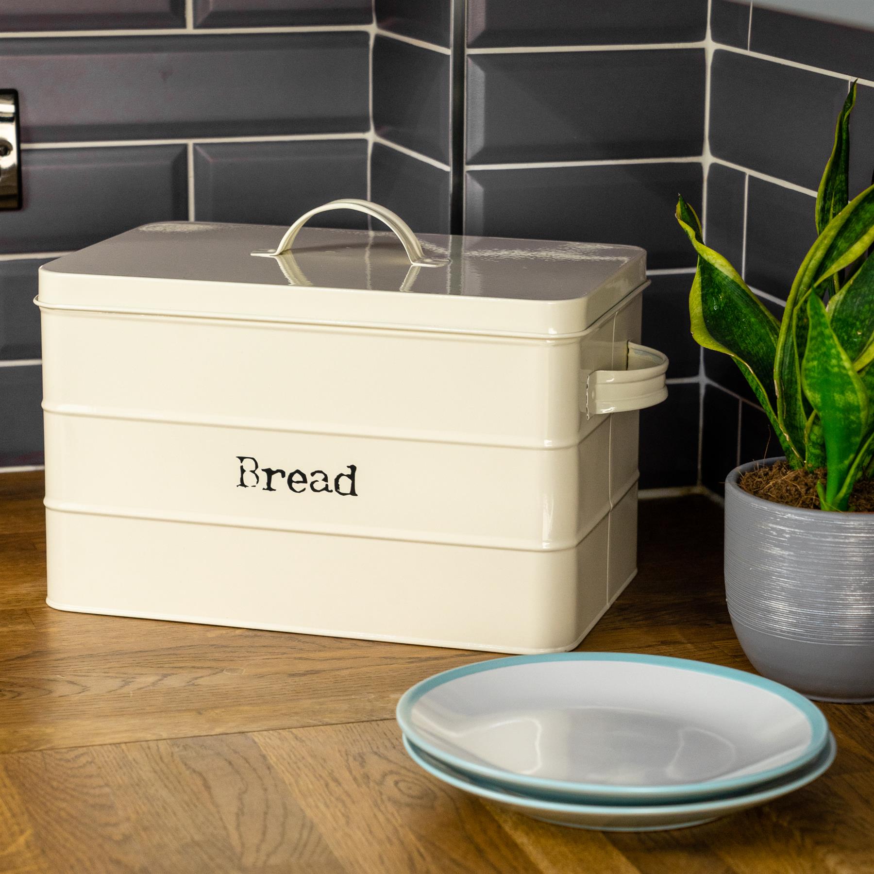 Bread Bin Storage Kitchen Loaf Roll Food Box Retro Home Container Cream