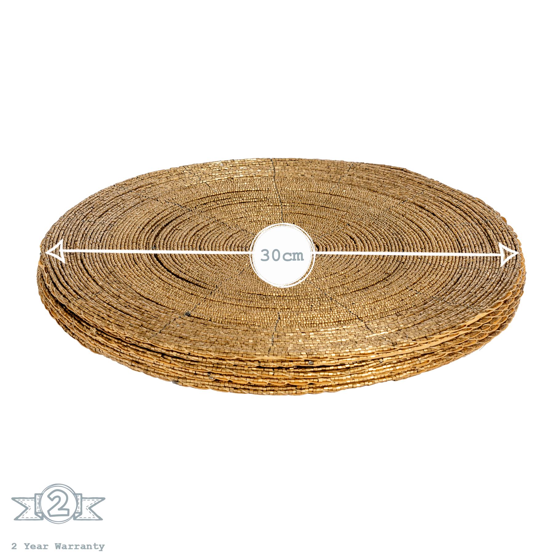 Round Beaded Placemats With Fabric Lining Drinks Placemat Gold 300mm x6