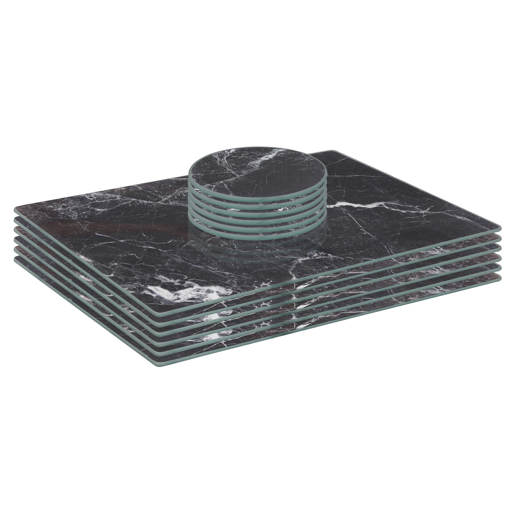 12pc Rectangle Glass Placemats & Round Coasters Set 30cm x 20cm Marble - Picture 3 of 14