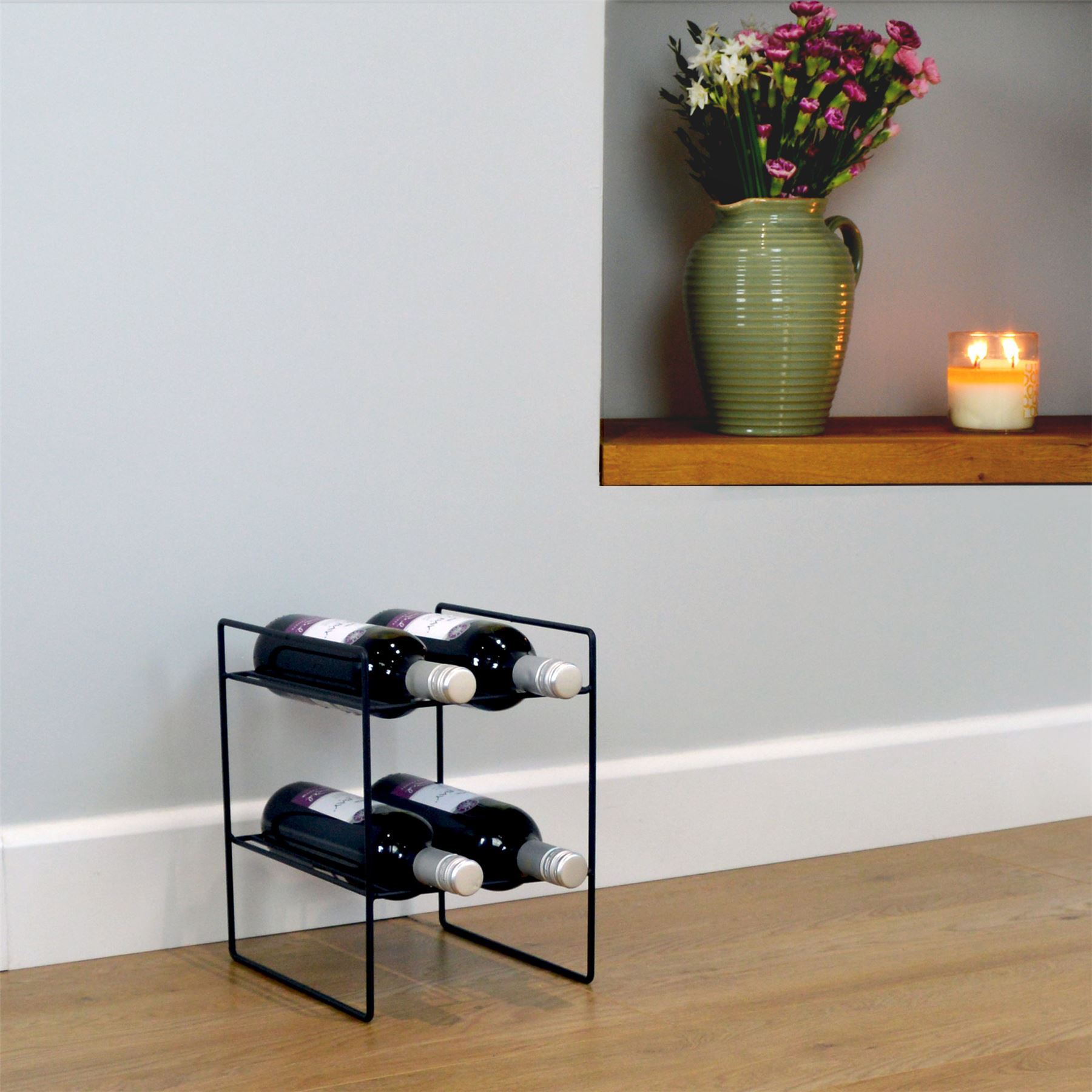 4 Bottle Compact Freestanding Black Metal Wine Rack Perfect For Small Spaces eBay
