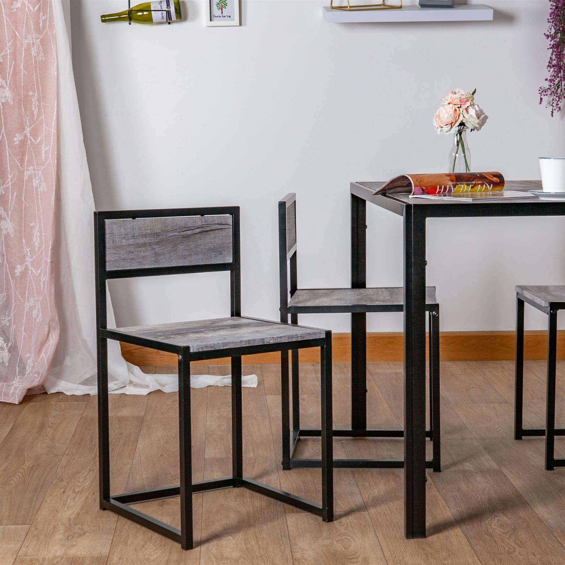 4 Person Dining Table & Chairs Set Modern Space Saving Unit Light Wood