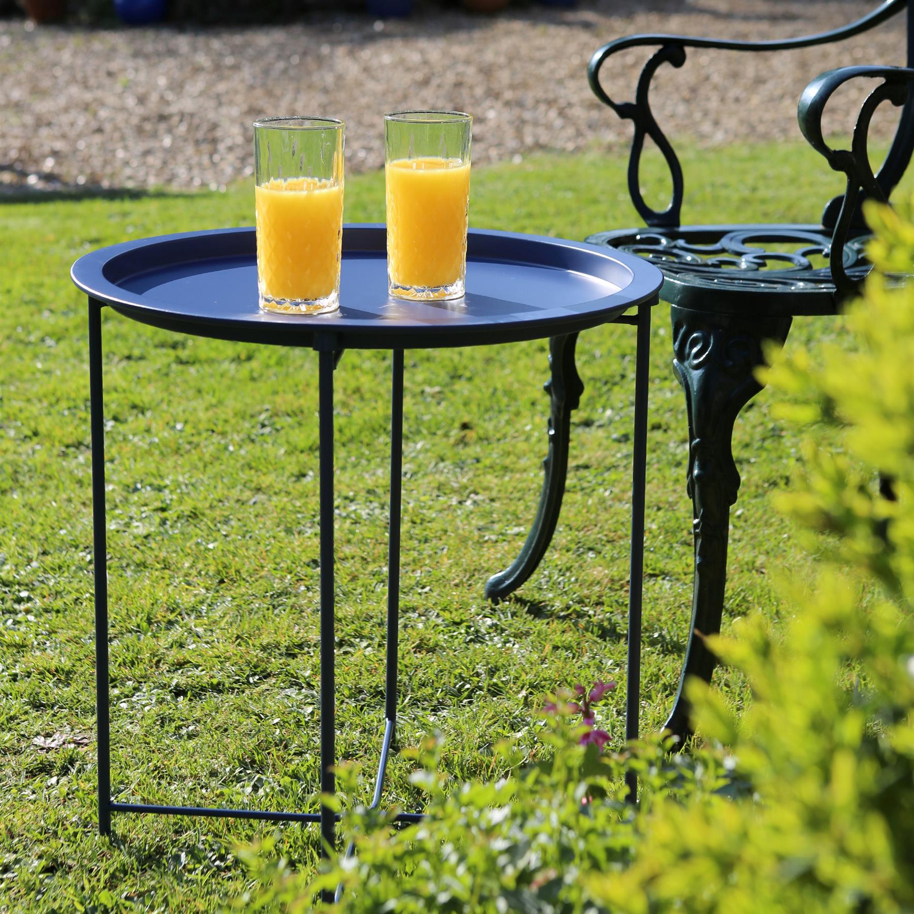 Matt Round Steel Tray Table Foldable Living Room Sofa Side End Coffee Tables - Picture 25 of 35