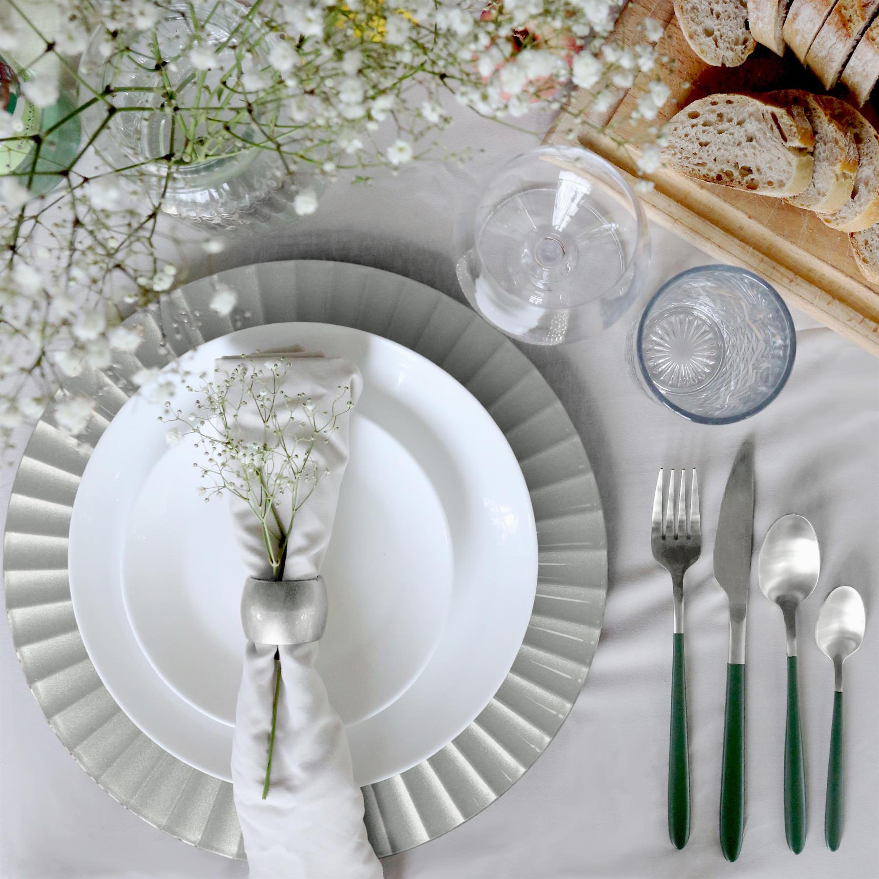 Juego de 12 placas de cargador redondas con posavasos 33 cm diseño flauta boda fiesta plato - Imagen 10 de 11