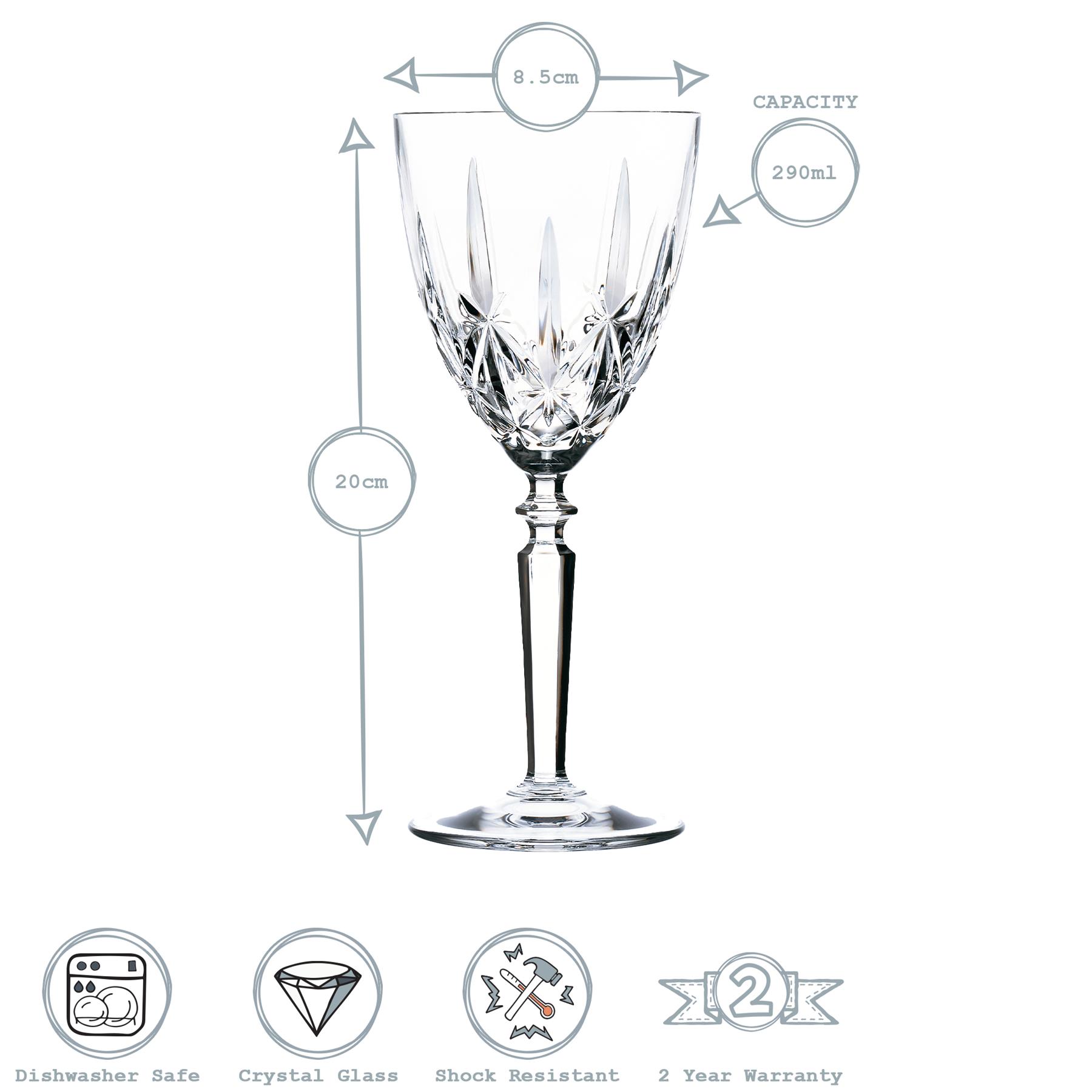 Lot de 6 verres à vin en cristal de Bohême sans plomb finement taillés