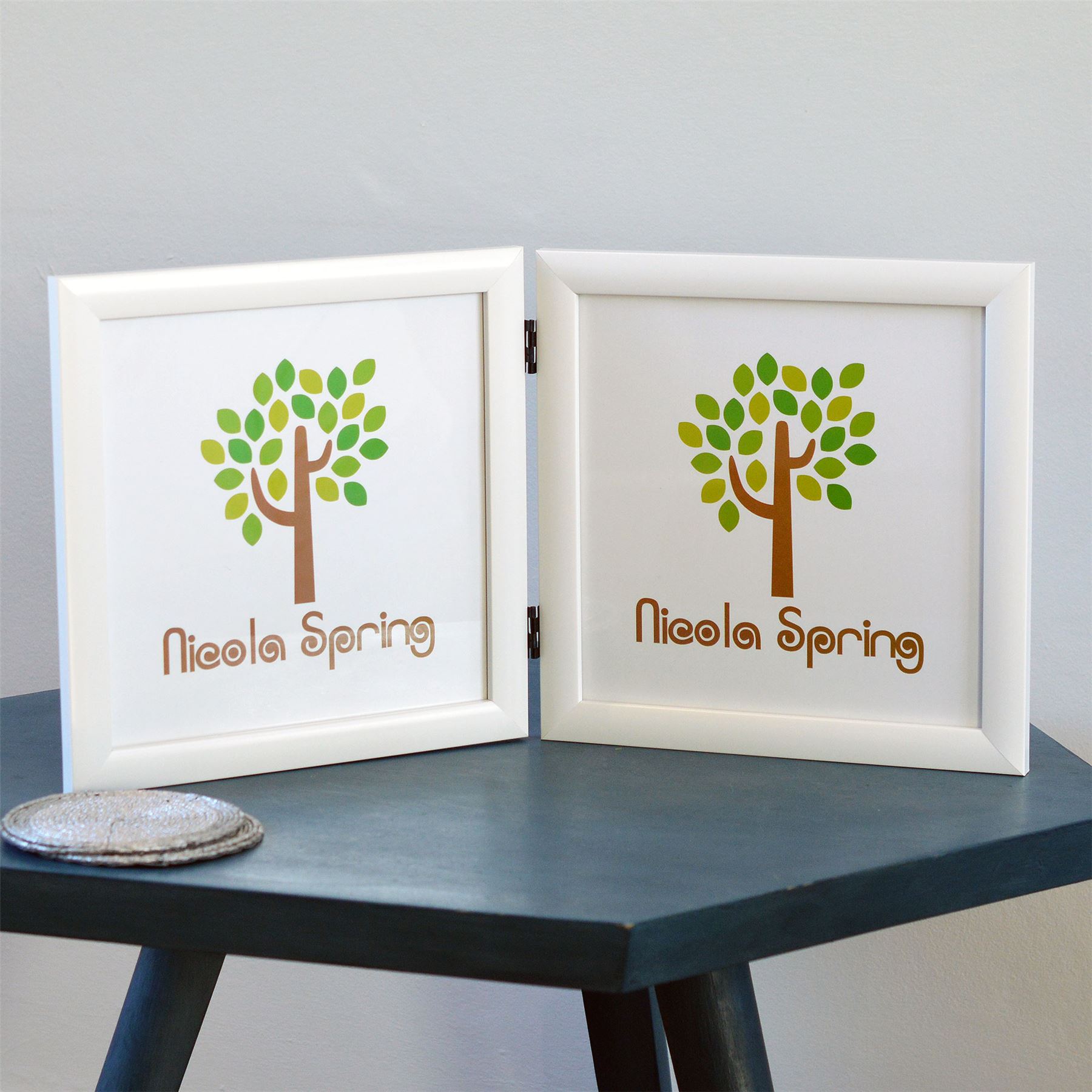 Double Photo Frame Picture Frames Folding Standing Hinged White 8x8 x5