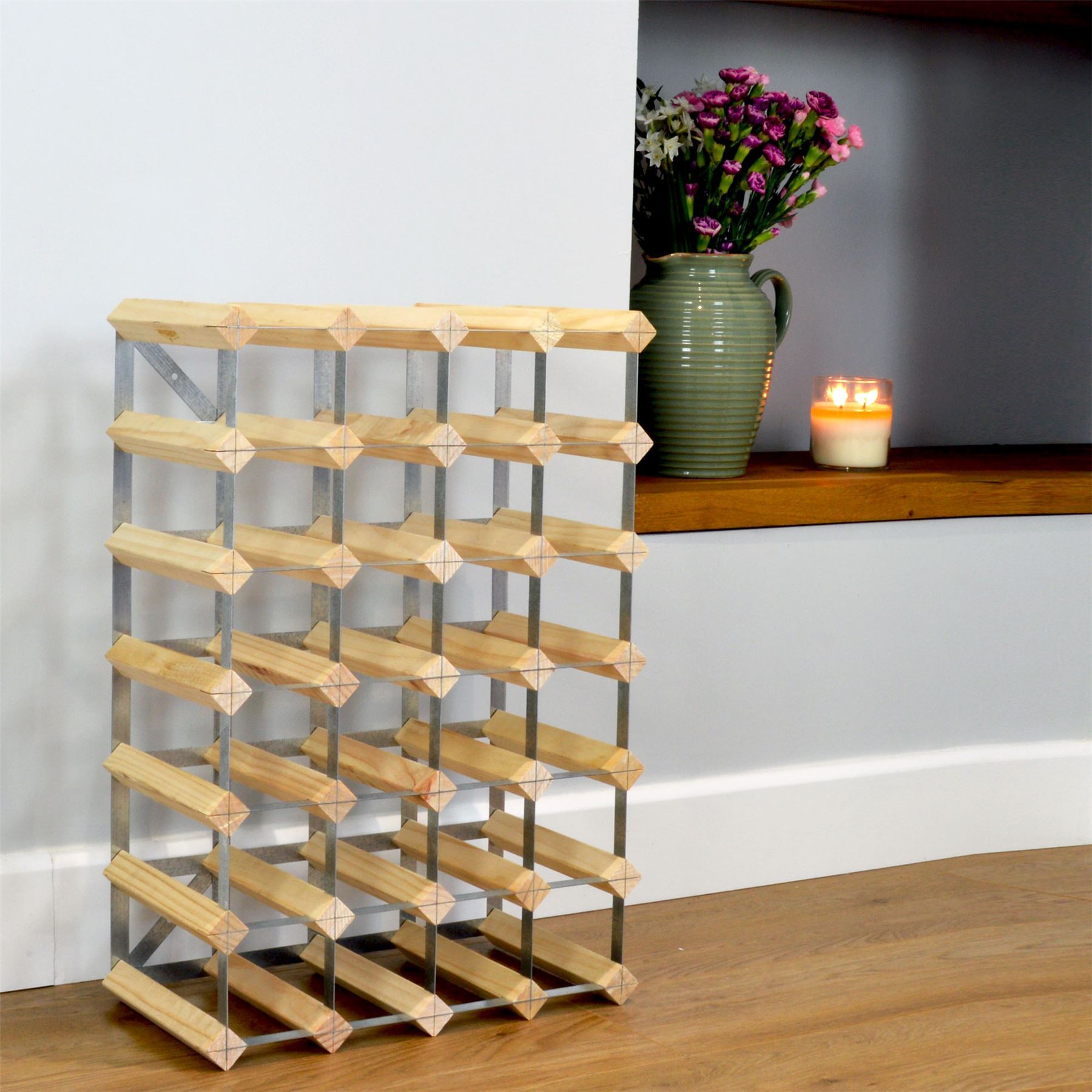 Wine Bottle Rack, 30 Bottle Traditional Wooden Storage Assembled