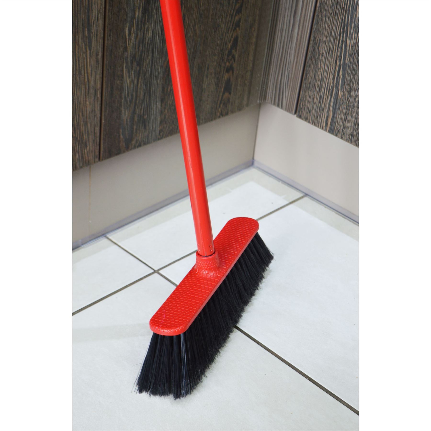 Red Soft Bristle Household Cleaning Broom 129cm (h) with a 32cm broom