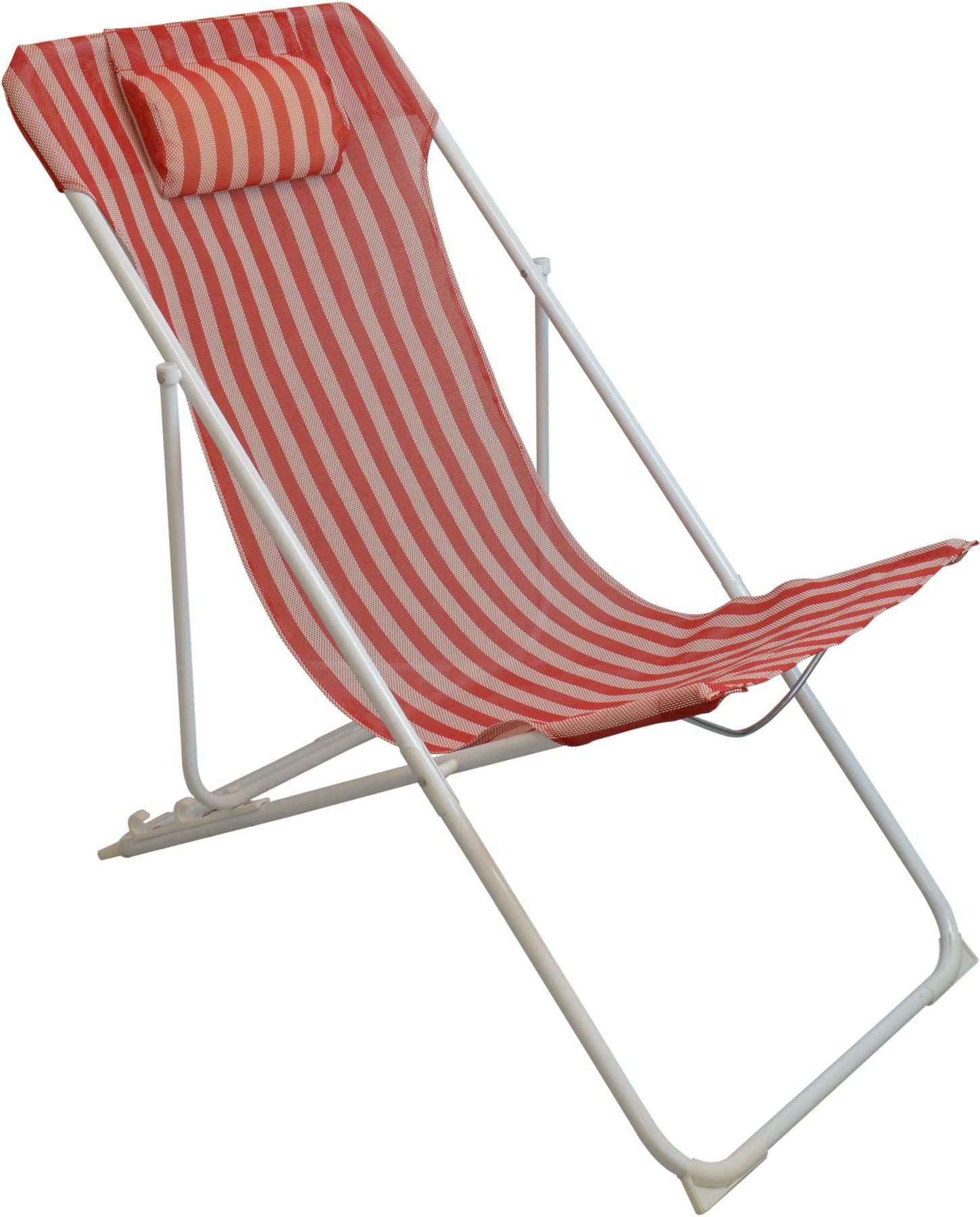 Metal Deckchair Garden Beach Seaside Folding Deck Chair Red / White