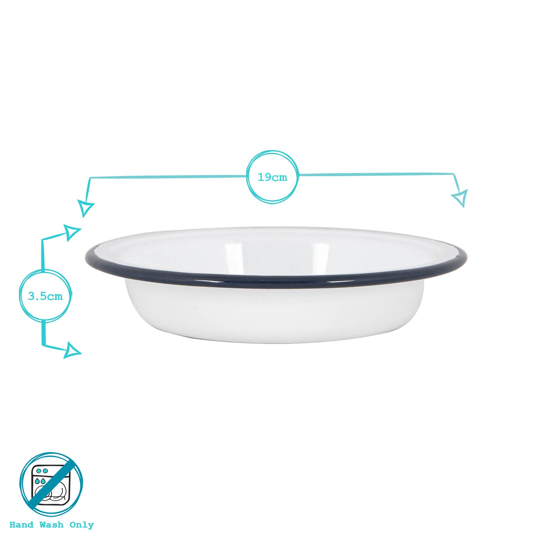 White Enamel Deep Soup Plates Metal Home Dining Outdoor Camping Pie Oven Dishes - Picture 4 of 12