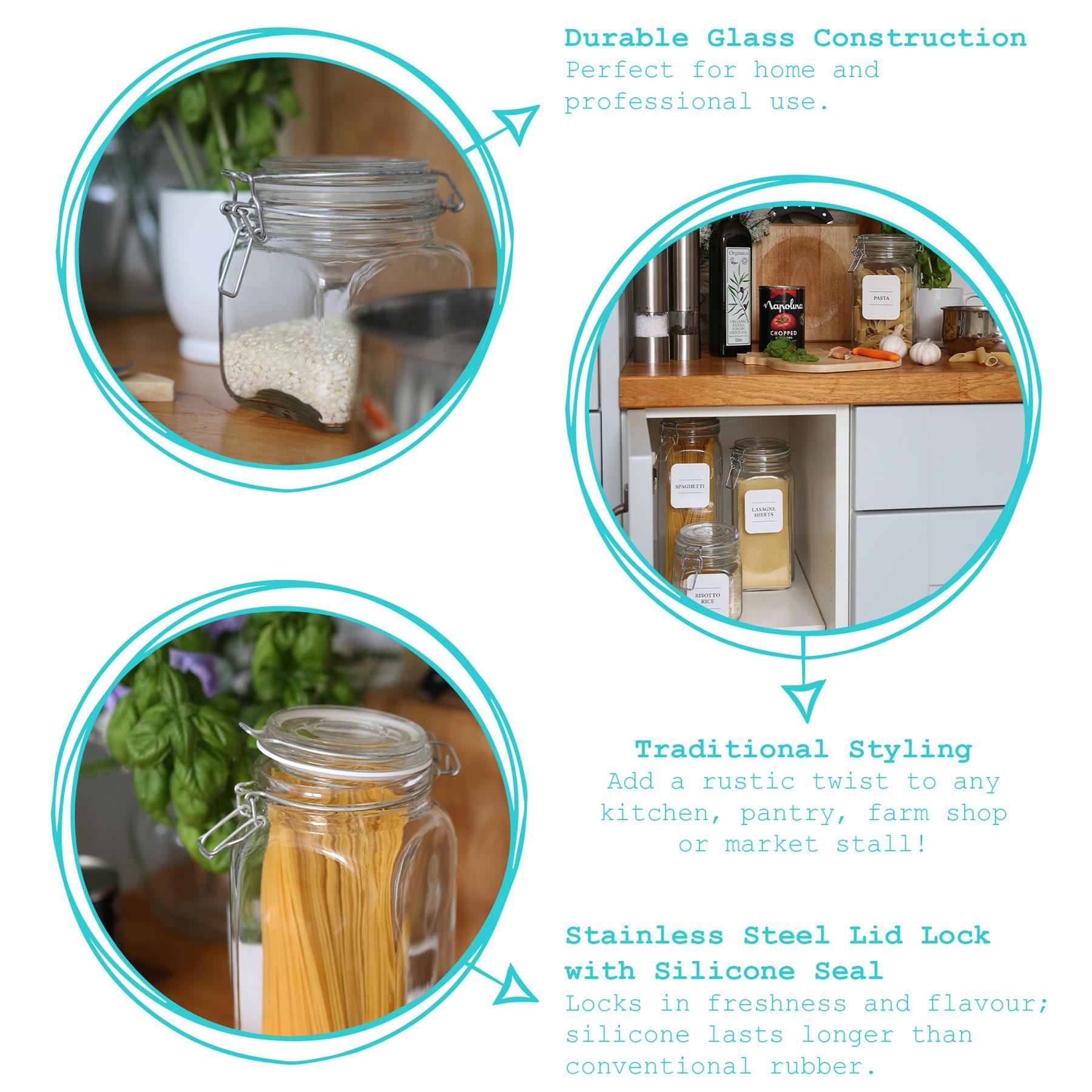 1x 1.7L Bocal En Verre Carré Avec Couvercle Hermétique Stockage Aliments Boîte