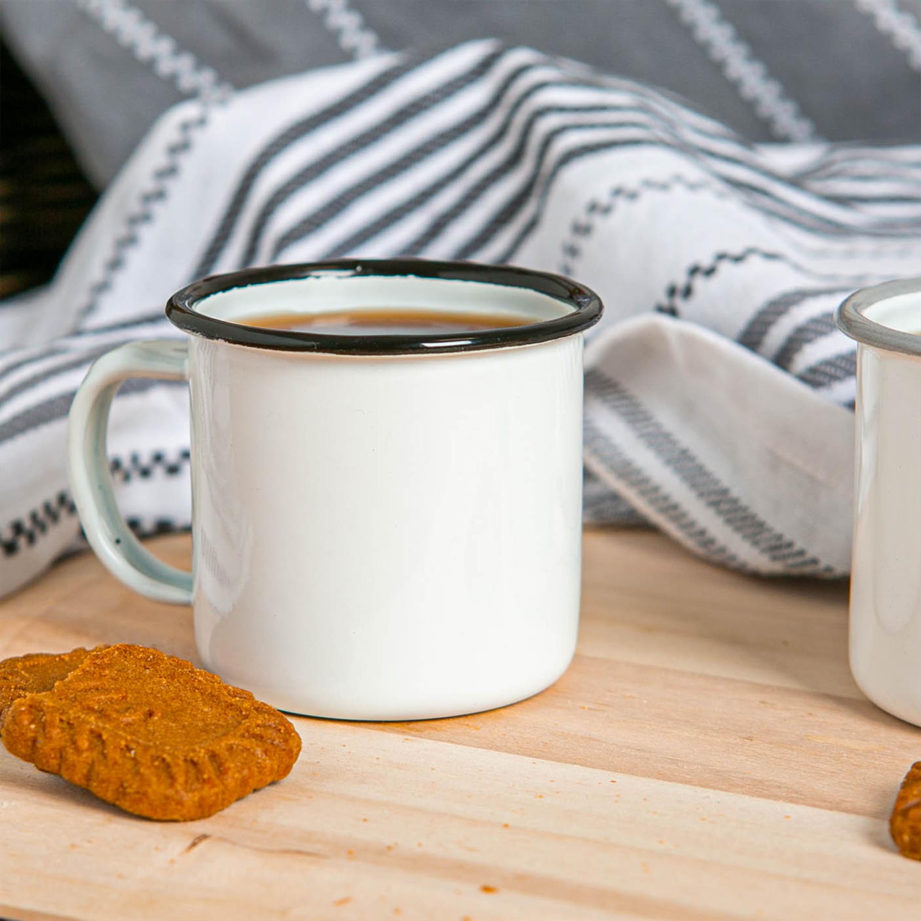 White Enamel Espresso Cups Outdoor Metal Camping Coffee Hot Drinks Cups 130ml - Picture 5 of 21