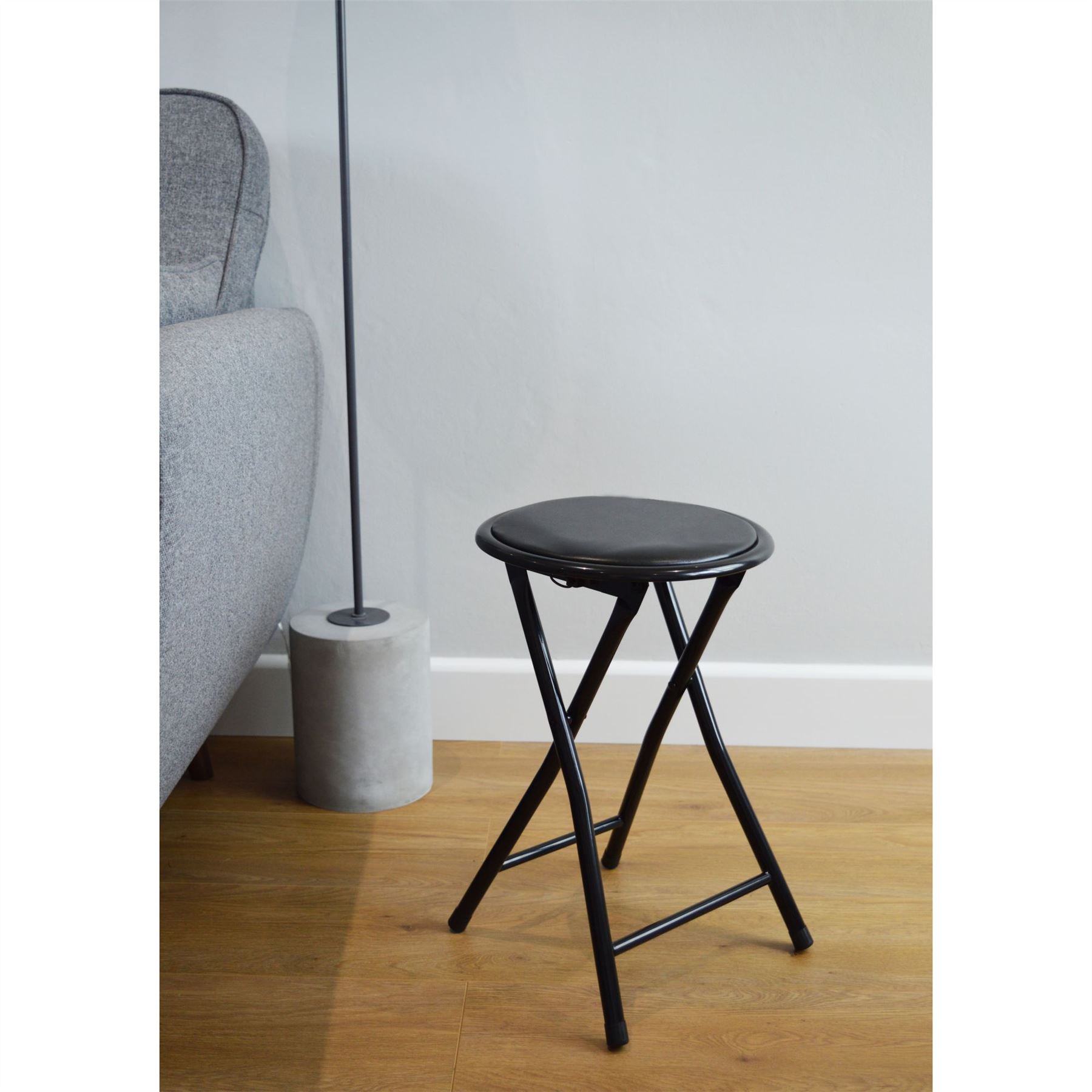 Round Folding Padded Stool. Office Kitchen Breakfast Stools Metal Frame