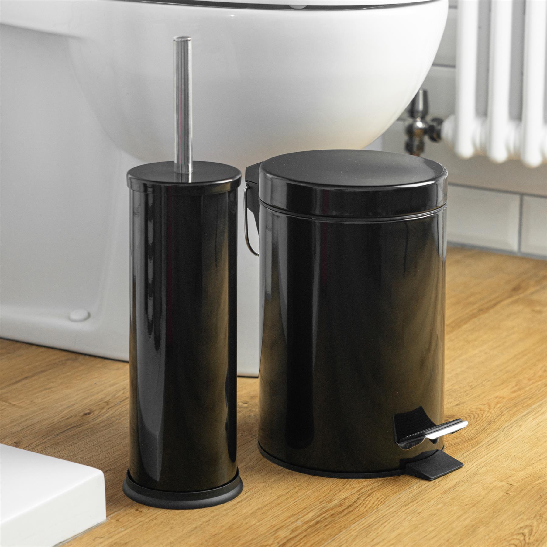 Enclosed Toilet Brush & Holder Bathroom Set, Black Finish 5055512098408