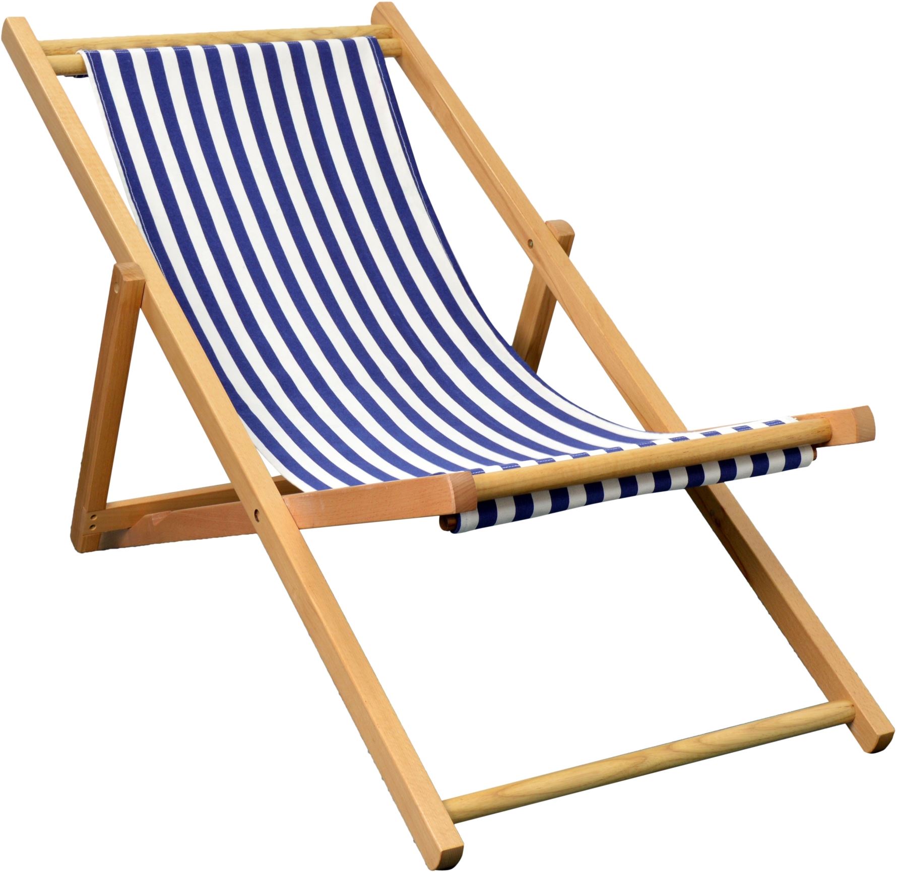Folding Wooden Deckchair Garden Beach Seaside Deck Chair Blue White