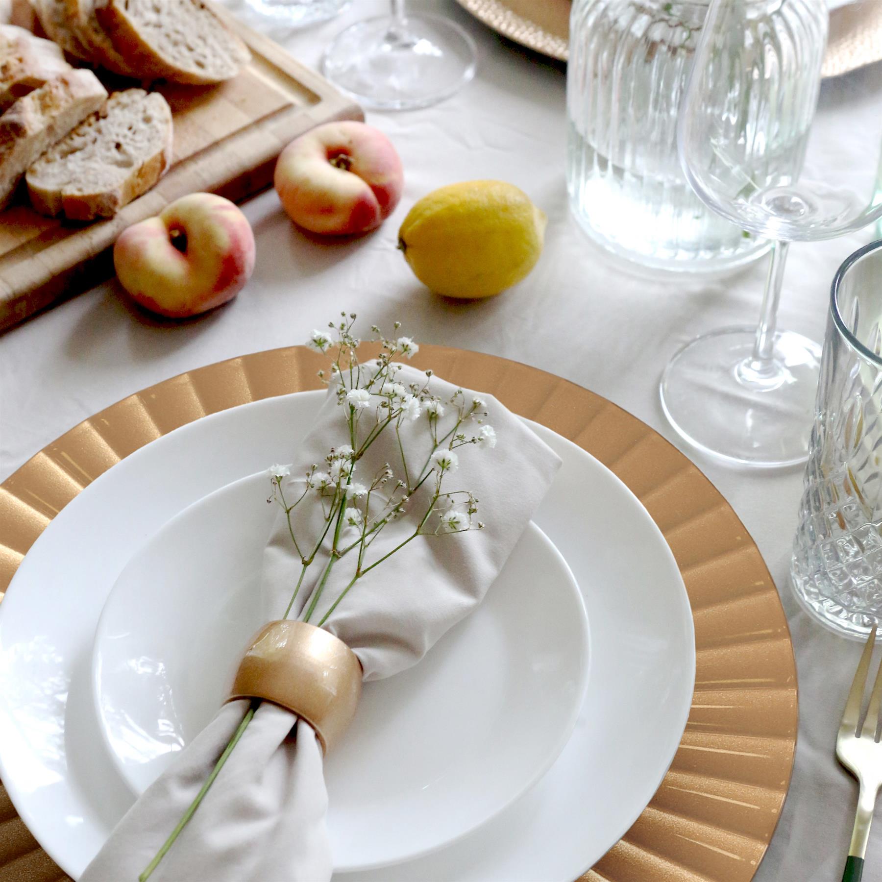 Juego de 12 placas de cargador redondas con posavasos 33 cm diseño flauta boda fiesta plato - Imagen 5 de 11