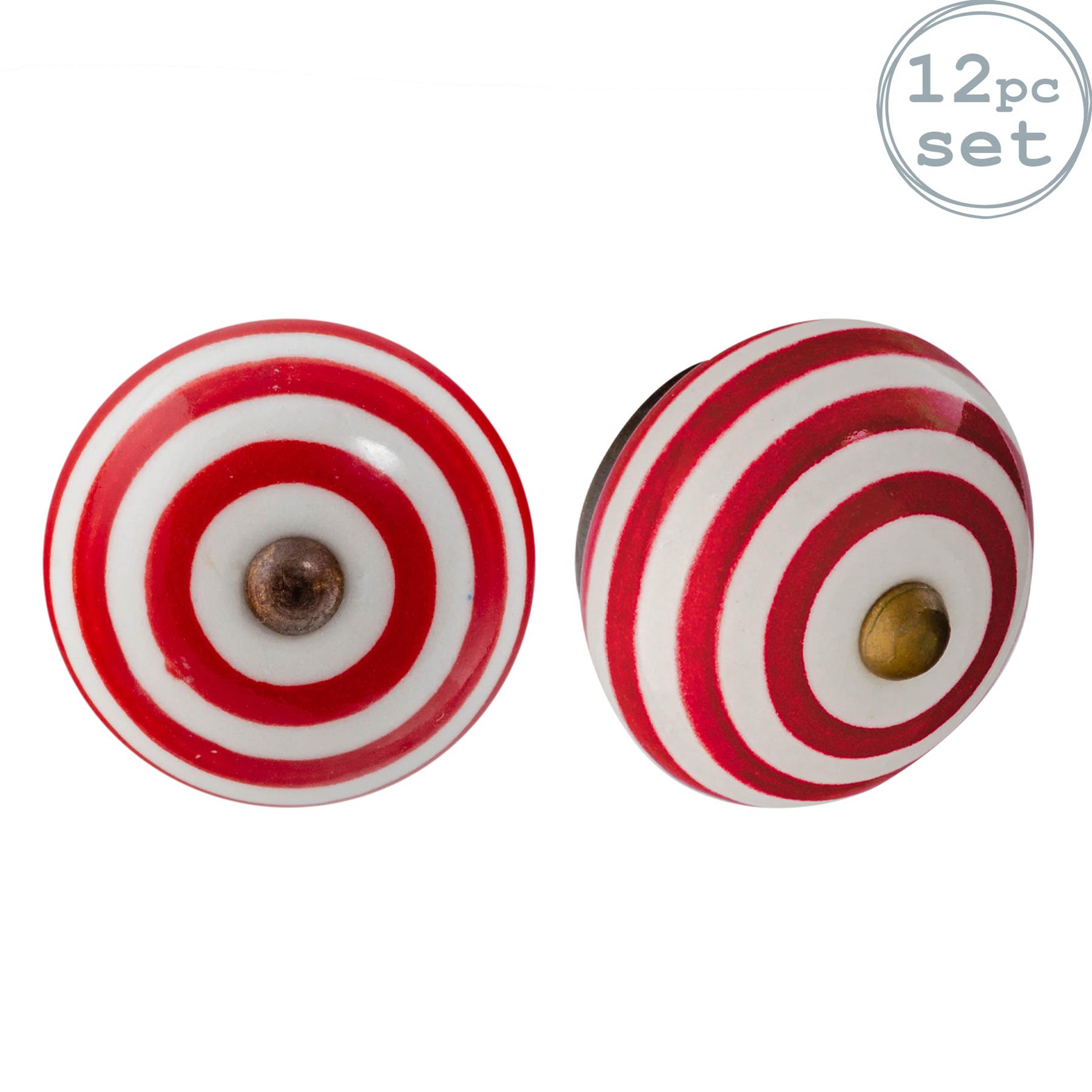 Stripe Design Light Red Ceramic Door Knobs Cabinet Drawer Handle Set x6