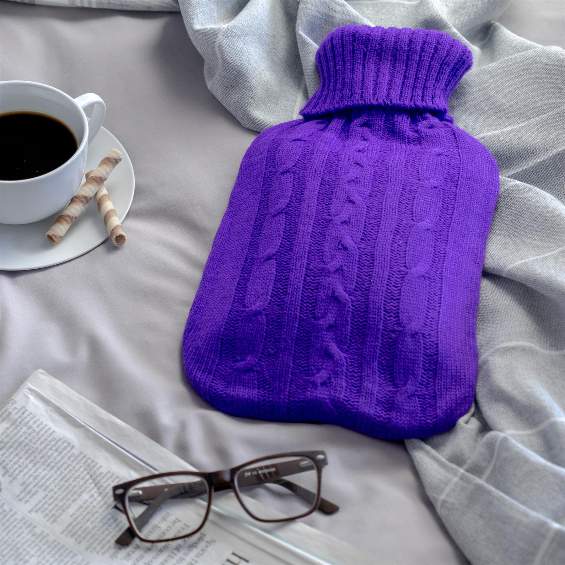 Hot Water Bottle Large Full Size with Luxury Knitted Warm Faux Covers