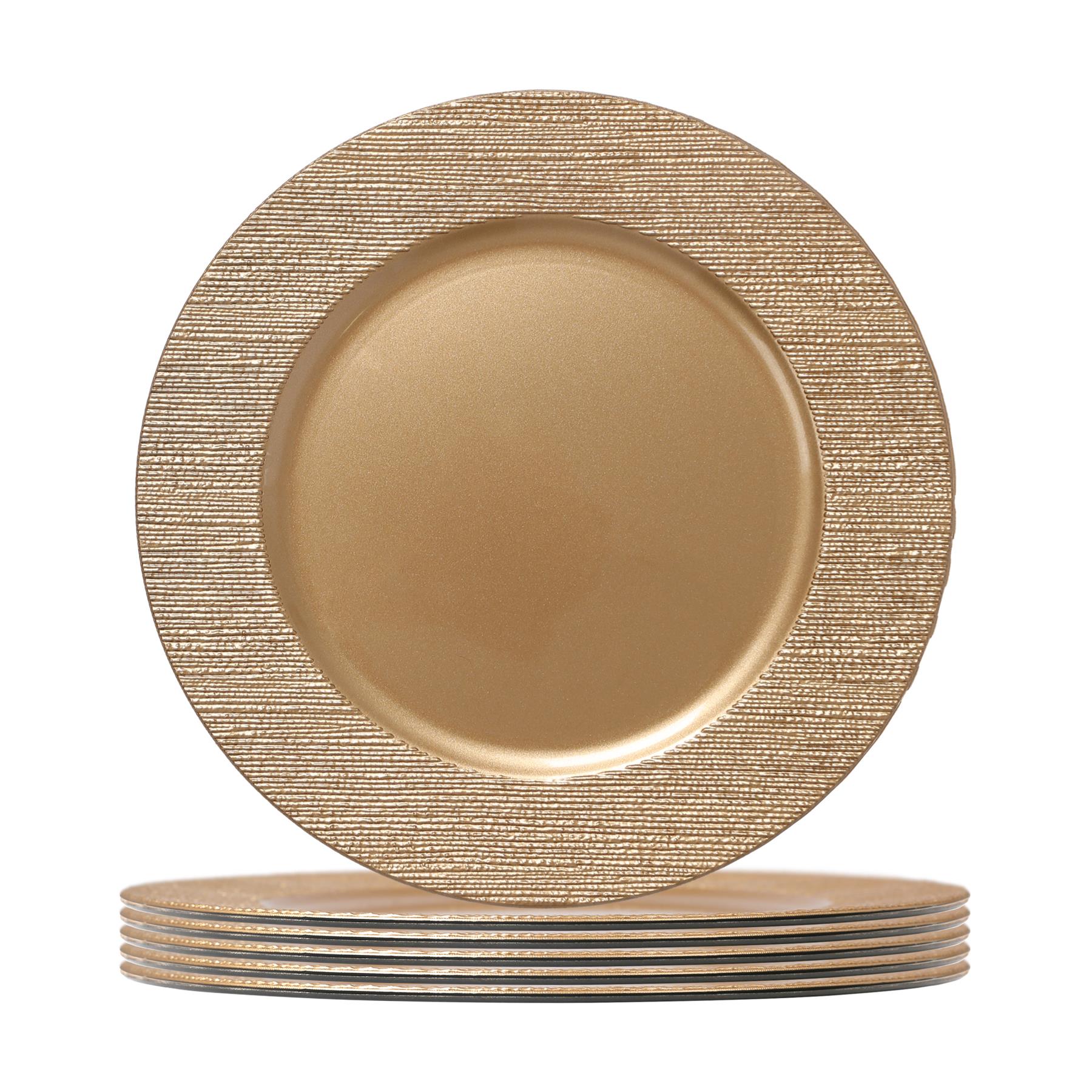 6x Platos Cargador Redondos 33cm Diseño Costilla Metálico Boda Fiesta Comedor Plato - Imagen 4 de 11