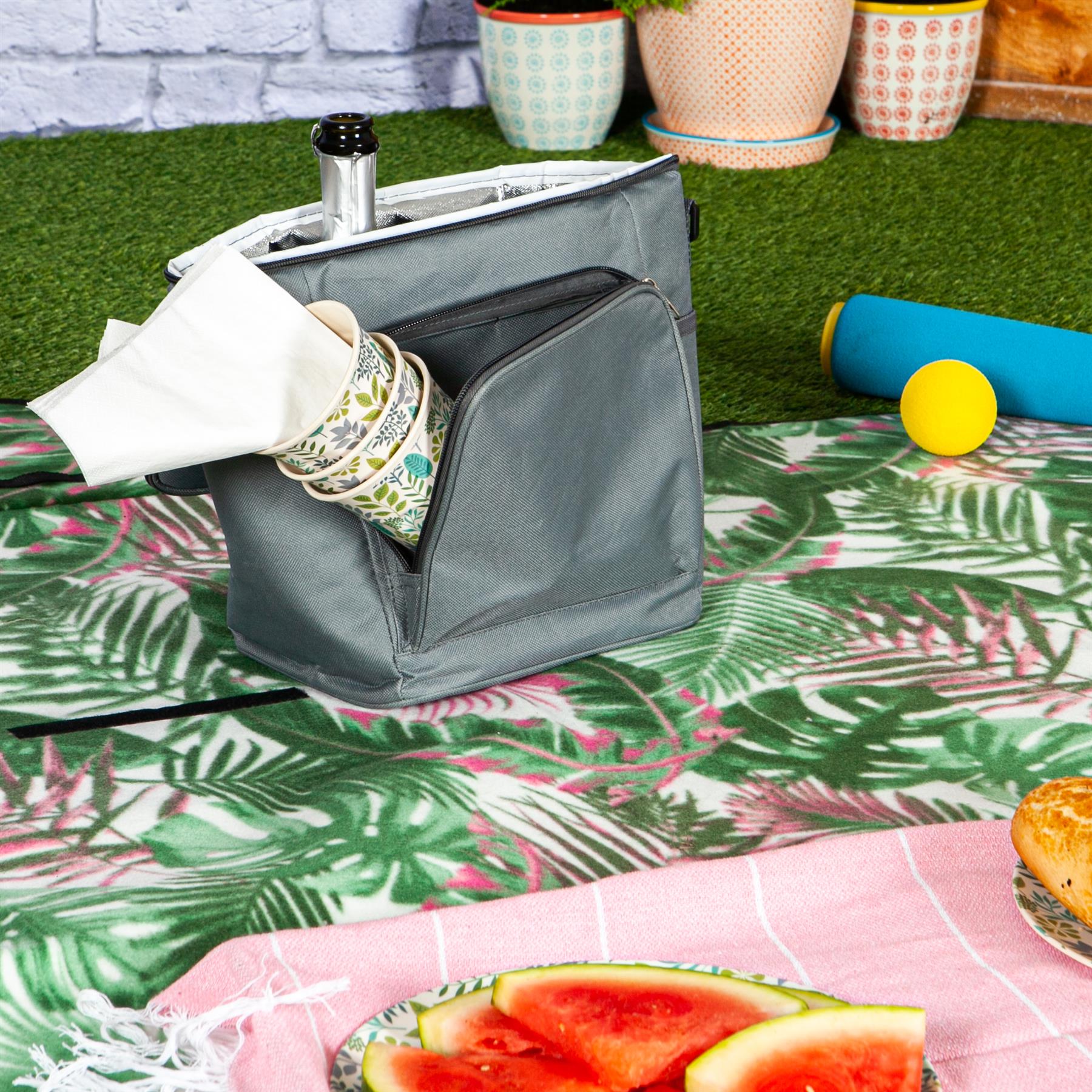Soft Sided Lunch Picnic BBQ Cool Bag with Shoulder Strap Grey Nicola Spring Insulated Cooler Bag