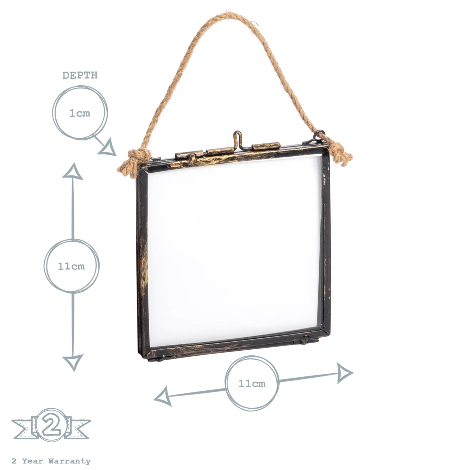 Hanging Photo Frame Vintage Glass Picture Square Display 4x4 Photos