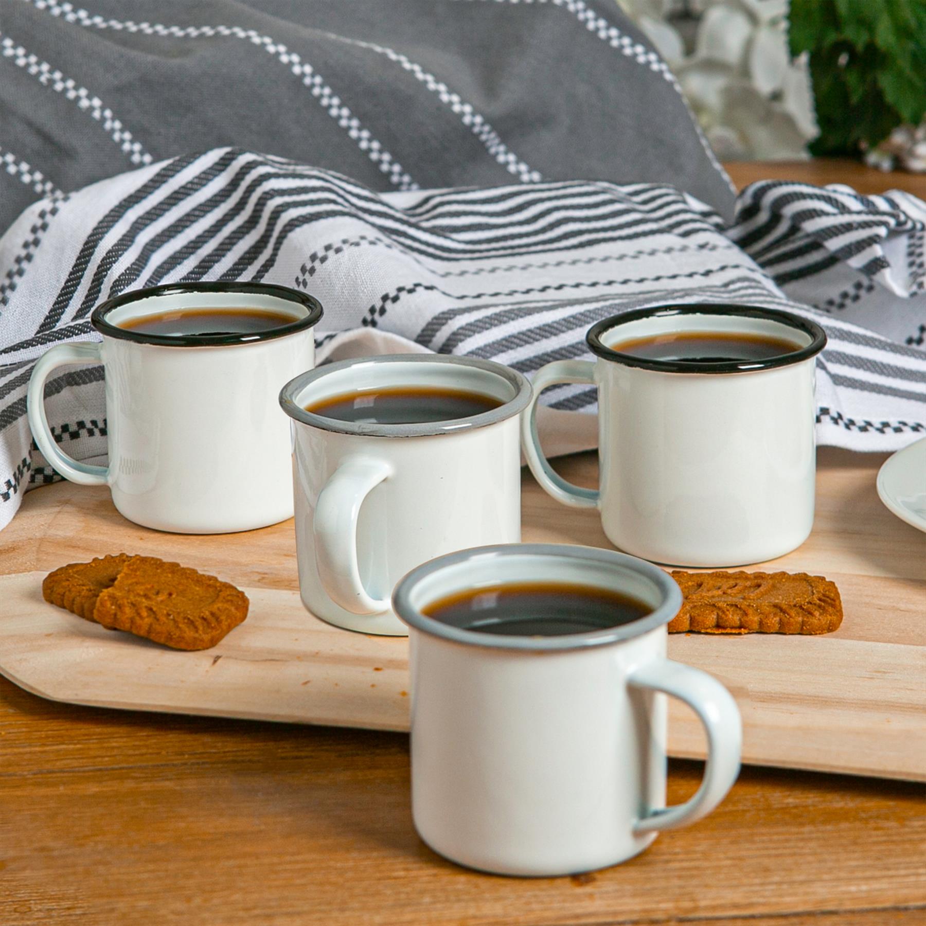 White Enamel Espresso Cups Outdoor Metal Camping Coffee Hot Drinks Cups 130ml - Picture 6 of 21