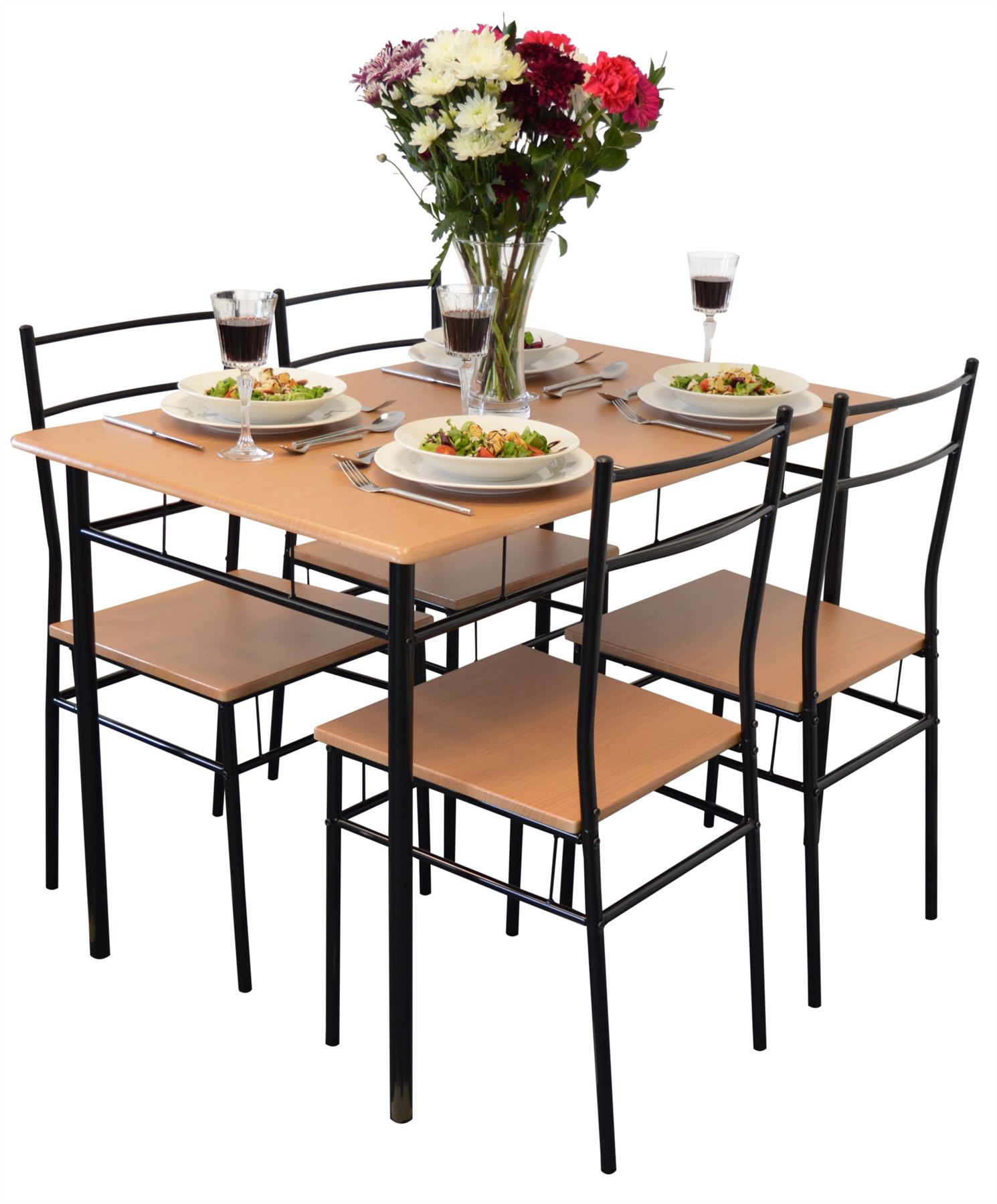 Dining Table & Chairs 5 Piece Wooden Kitchen Chair Home Furniture Set