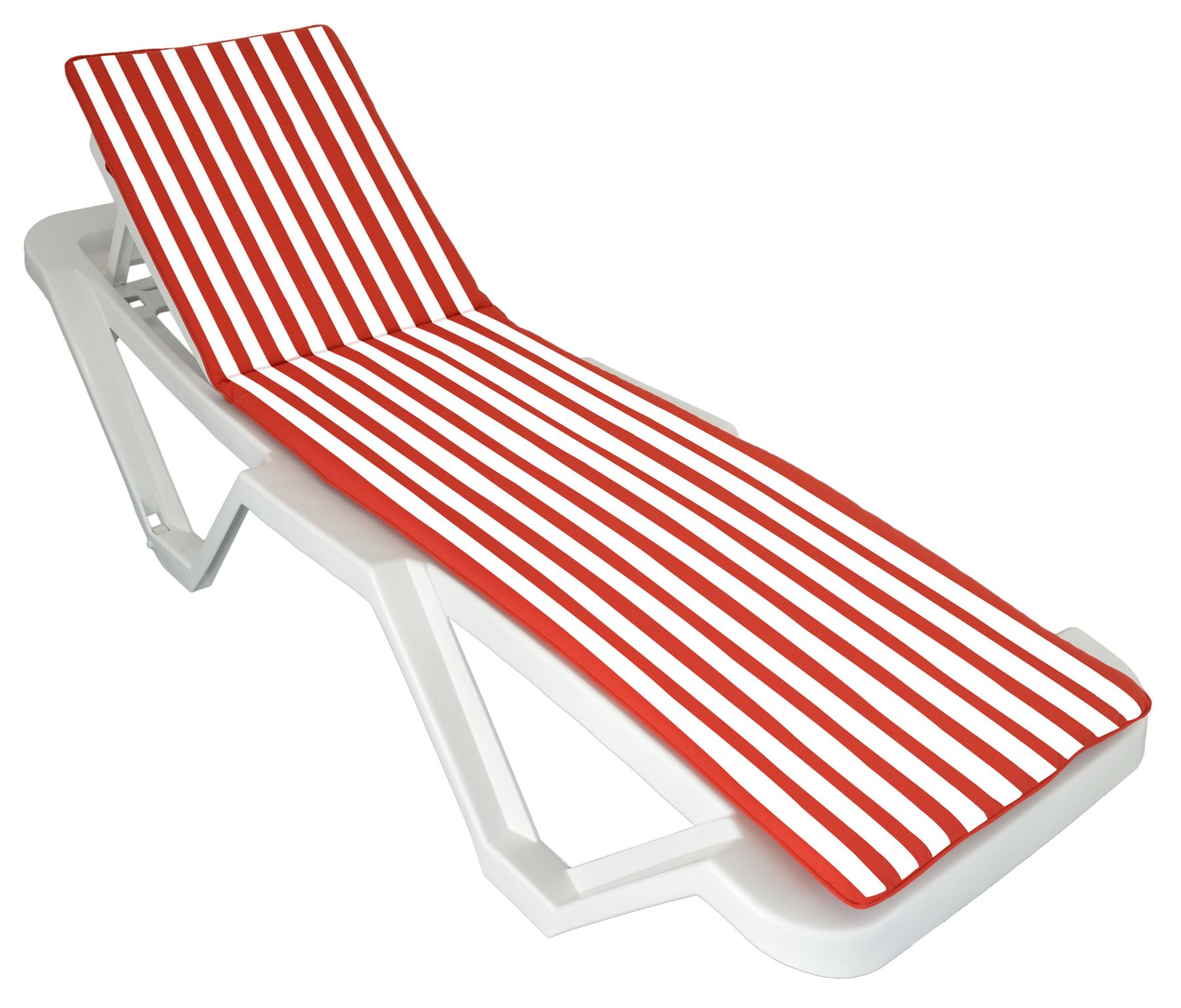 Red / White Sun Lounger Cushion Pad. Padded For Sunlounger Garden Patio