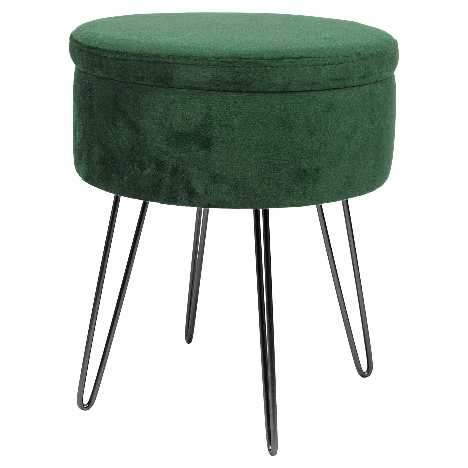 Round Velvet Storage Footstool Ottoman Stool Seat with Black Legs H45 x D36cm 