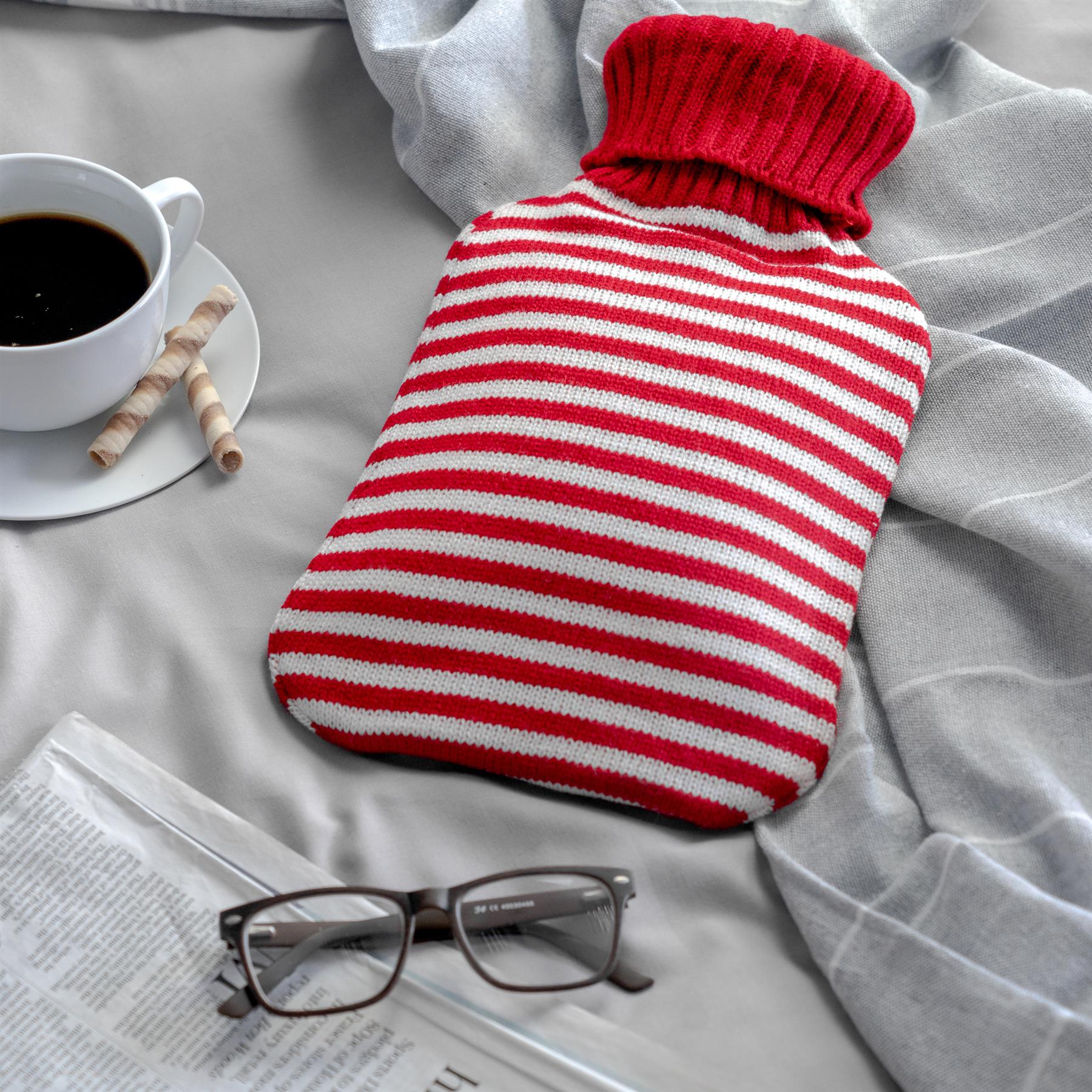 Hot Water Bottle Large Full Size with Luxury Knitted Warm Faux Covers