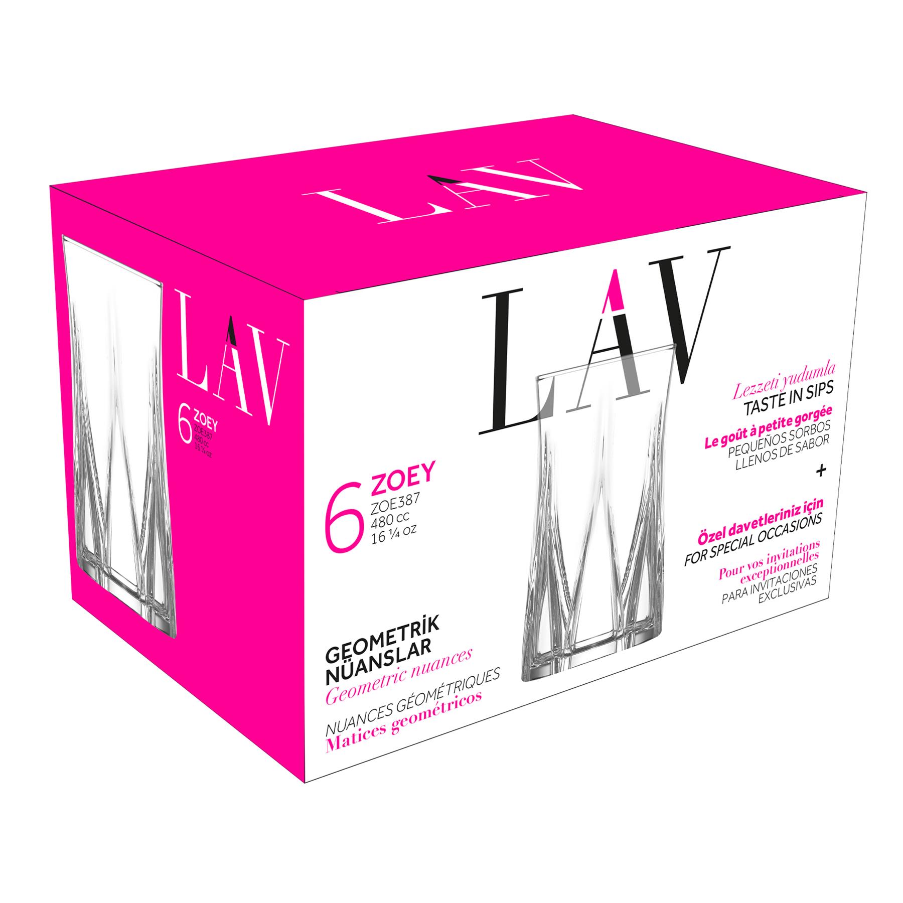LAV 380ml Zoey Longdrinkgläser Glas Wasser Saft Cocktail Trinkbecher Set - Bild 9 von 9