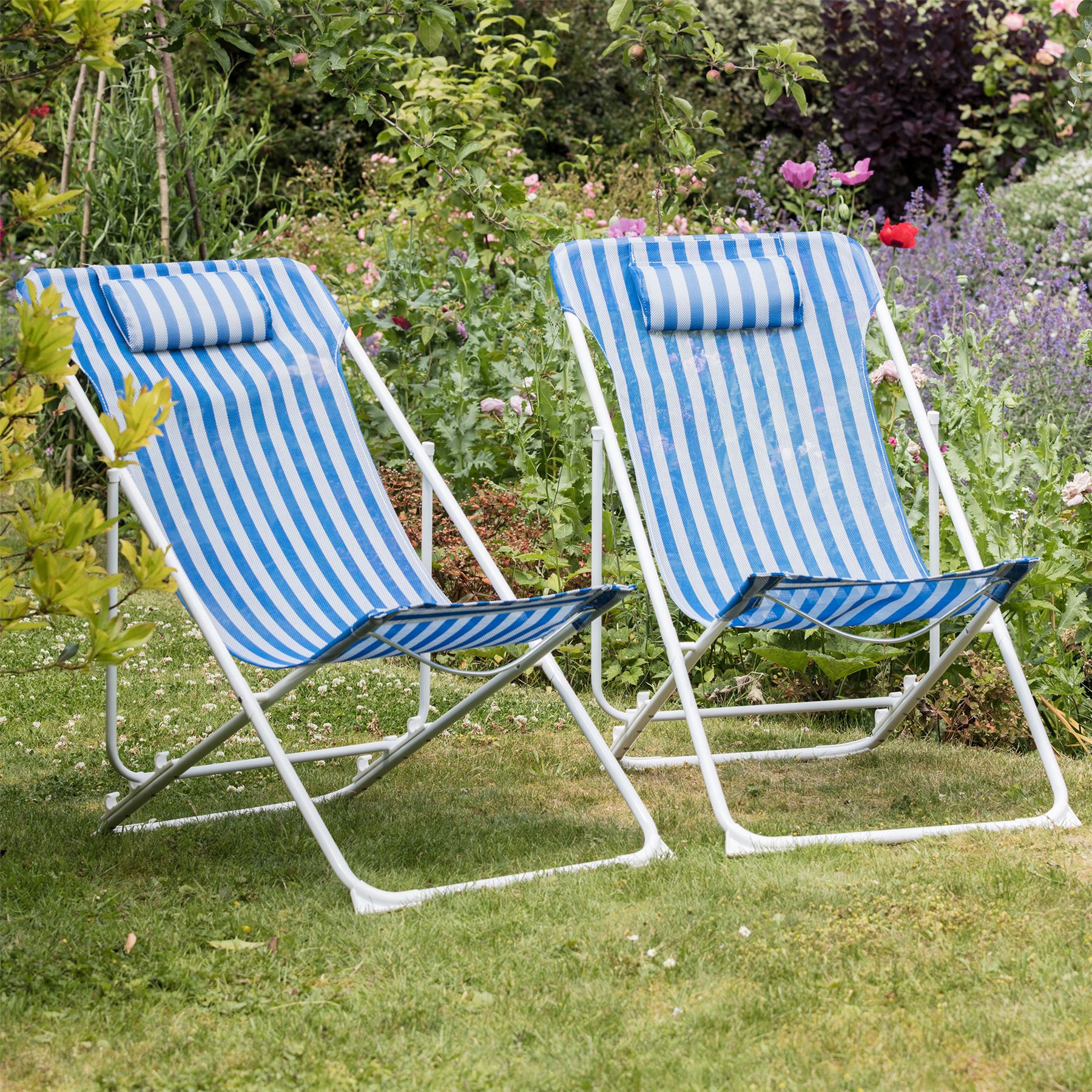 6x silla de cubierta jardín de metal ajustable REPOSACABEZAS Portátil