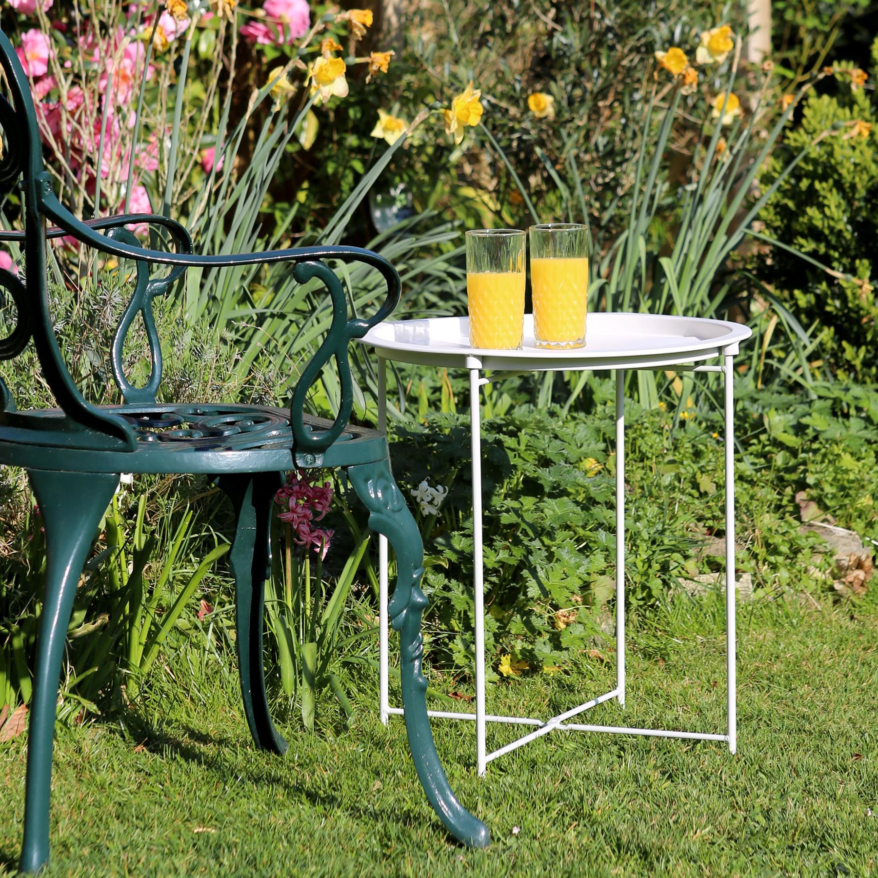 Matt Round Steel Tray Table Foldable Living Room Sofa Side End Coffee Tables - Picture 33 of 35