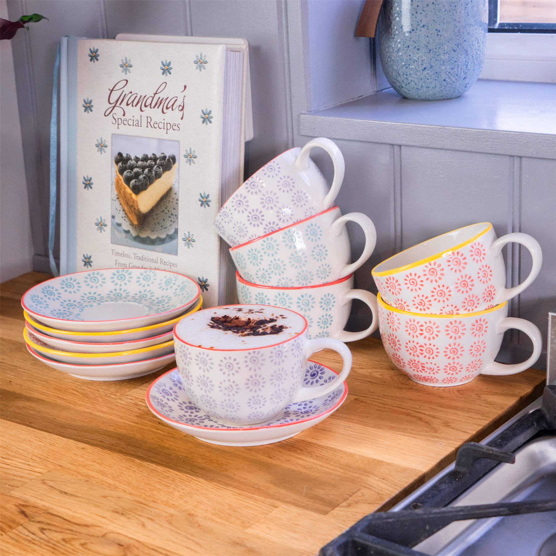 Cappuccino Cups and Saucers Set Coffee Tea Porcelain 250ml 3 Designs