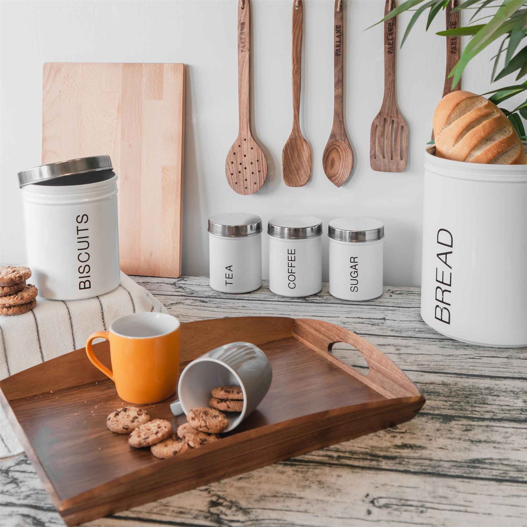 5x Küche Storage Kanistern Set Tee Kaffee Zucker Brot Gläser Metall