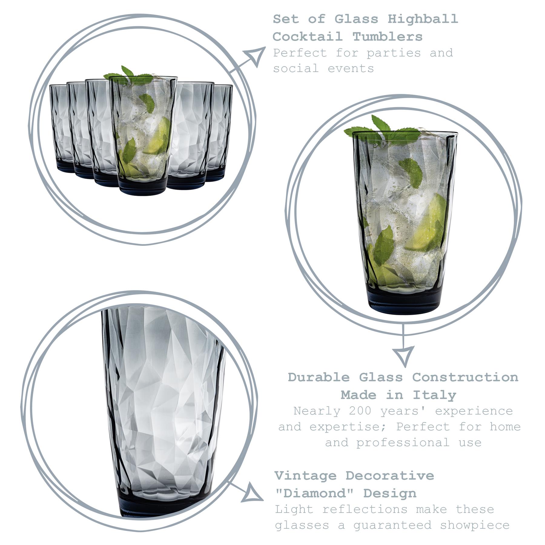Hi Ball Glasses Water Highball Drinking Tumbler Diamond Dimpled Glass