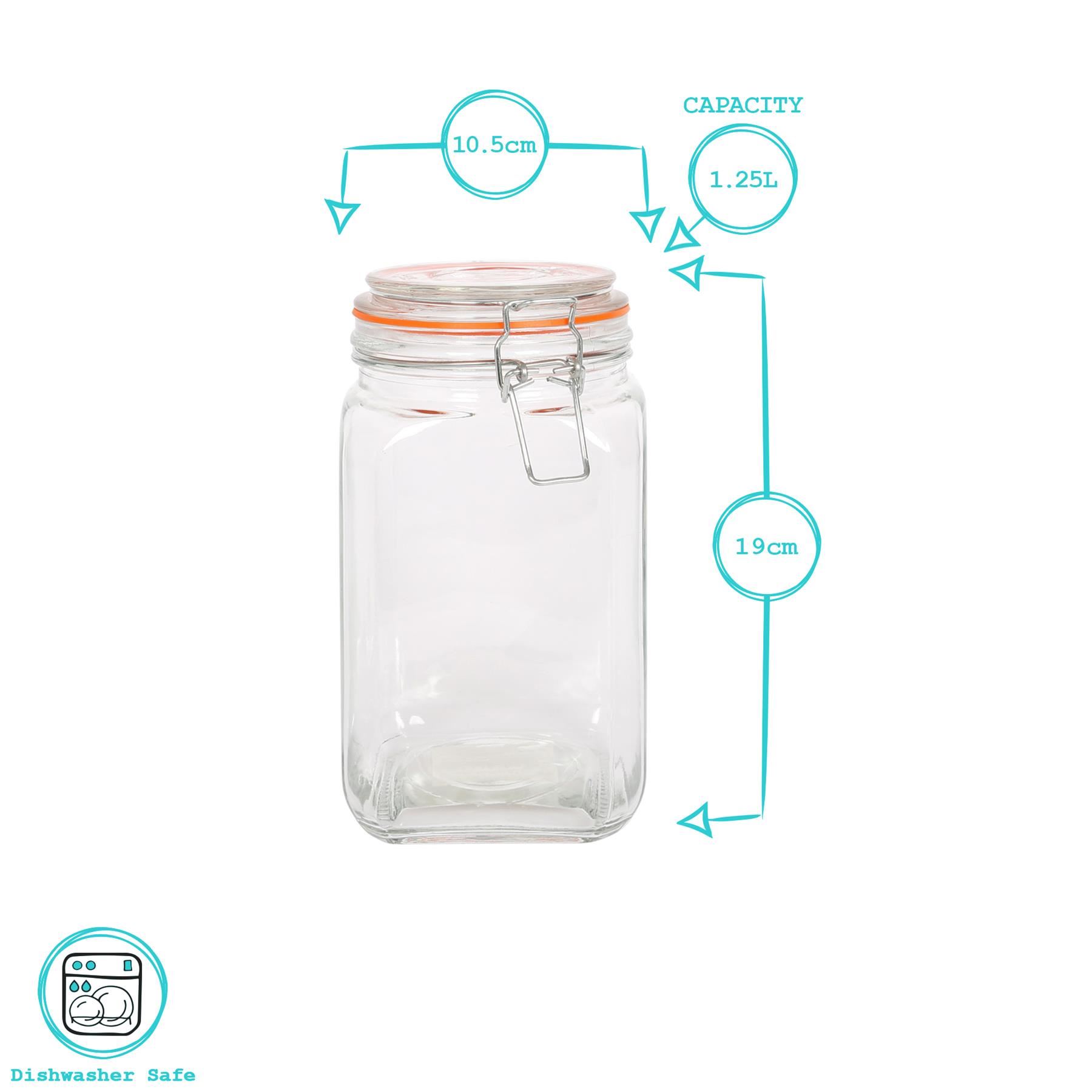 Square Glass Storage Jar Clip-Top Lid Airtight Food Kitchen Storage Canister - Picture 9 of 13