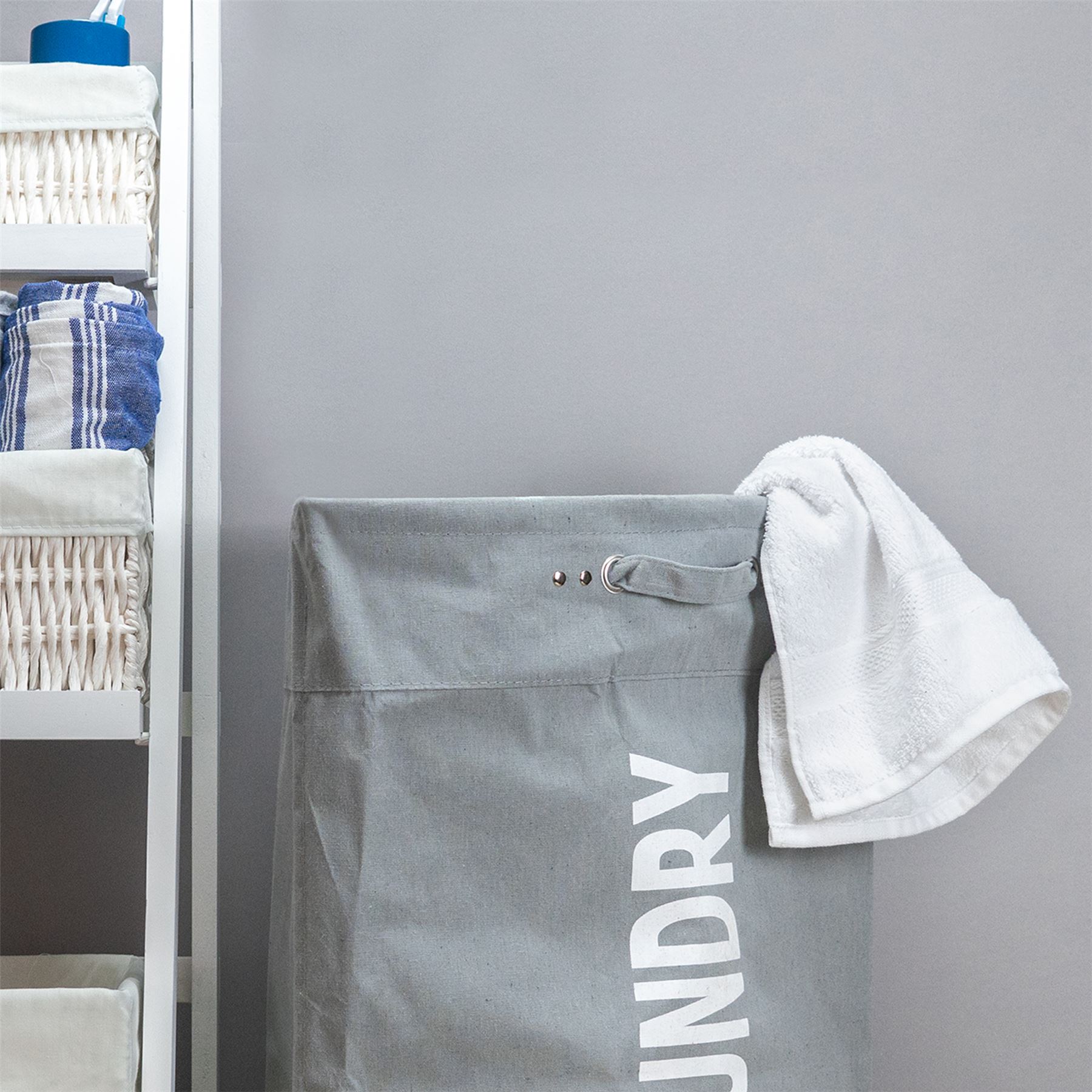 Corner Laundry Basket Canvas Hamper Clothes Storage Washing Bin Grey