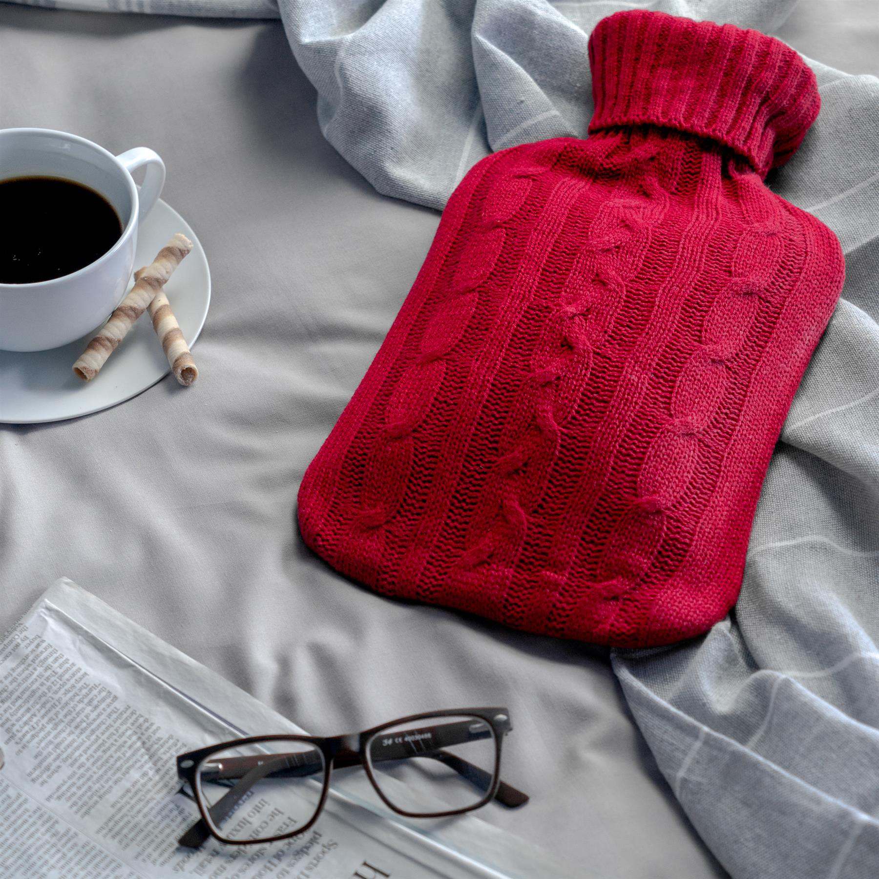 Hot Water Bottle Large Full Size with Luxury Knitted Warm Faux Covers