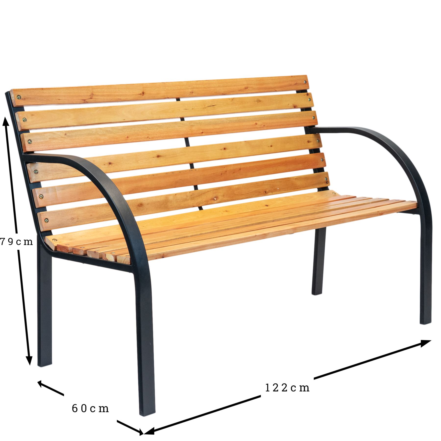 Wooden Garden Bench 2 Seater Steel Legs Modern Contemporary Style